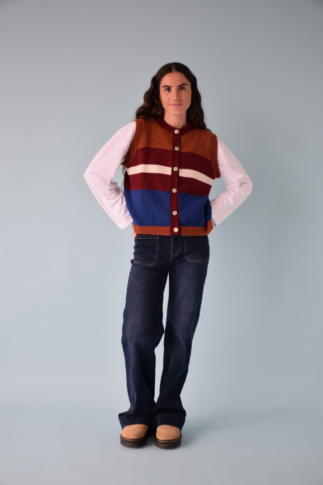 Chaleco Emilia Azul y Teja