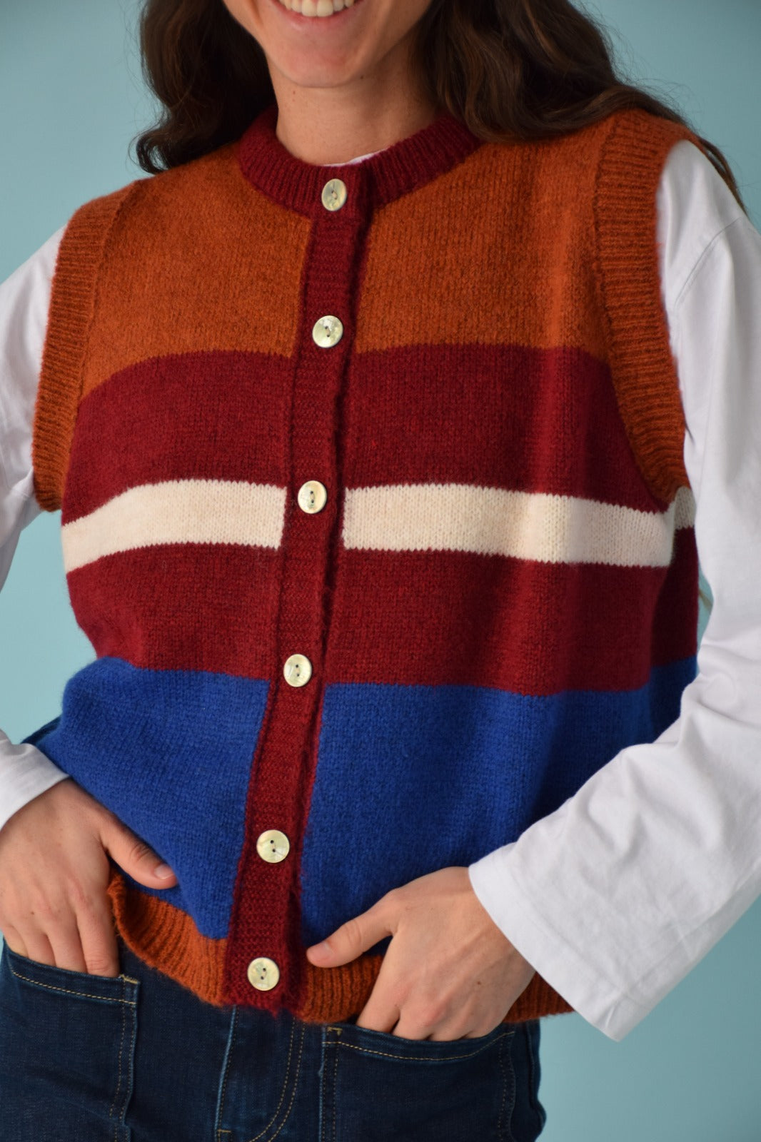 Chaleco Emilia Azul y Teja