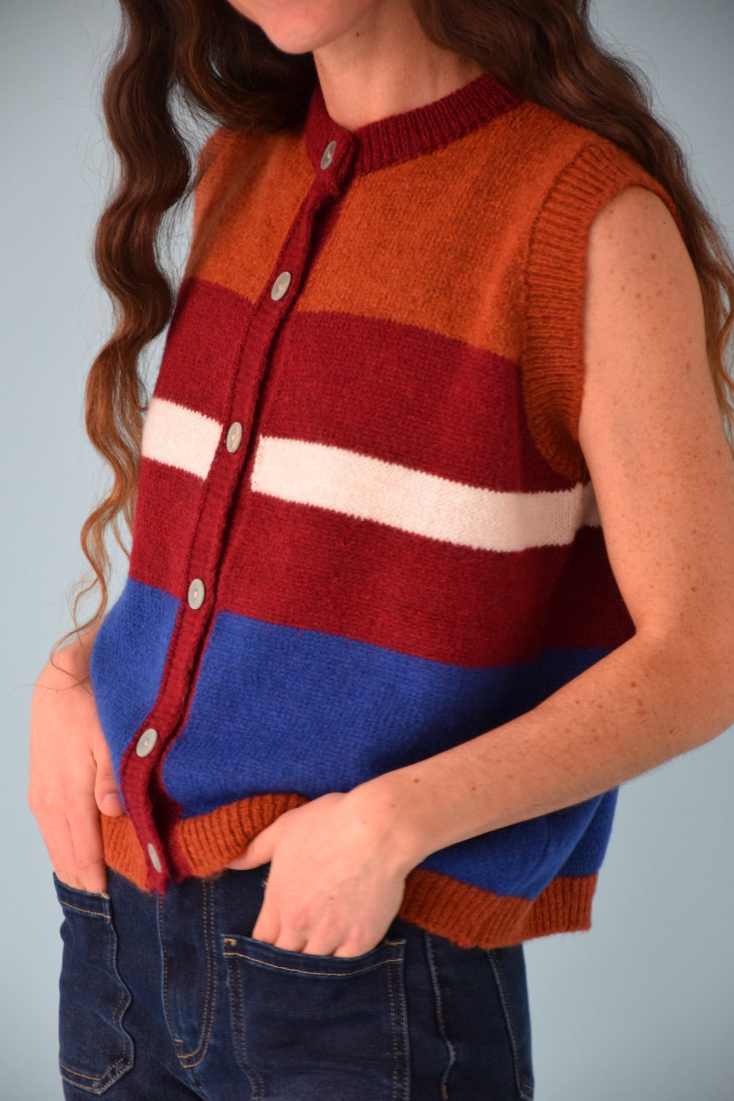 Chaleco Emilia Azul y Teja