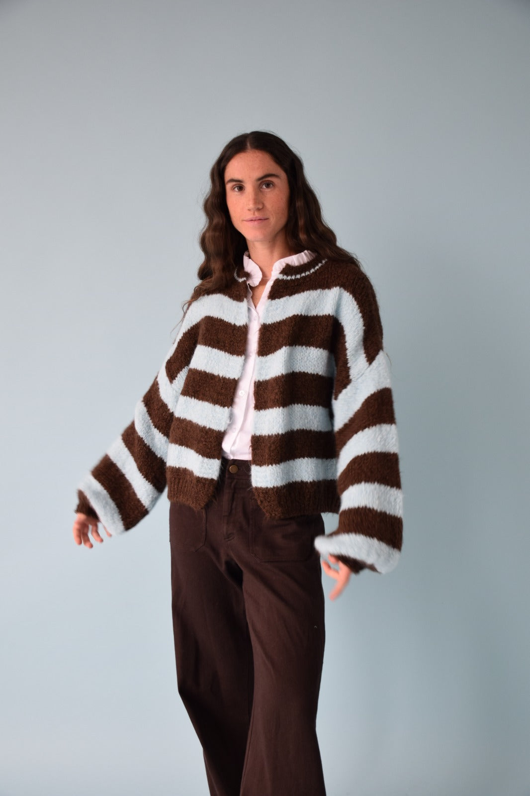 Aura Cardigan, Light Blue and Brown