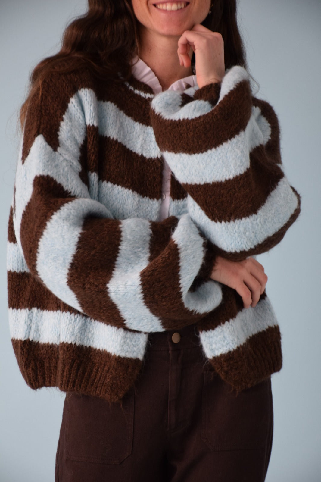 Aura Cardigan, Light Blue and Brown