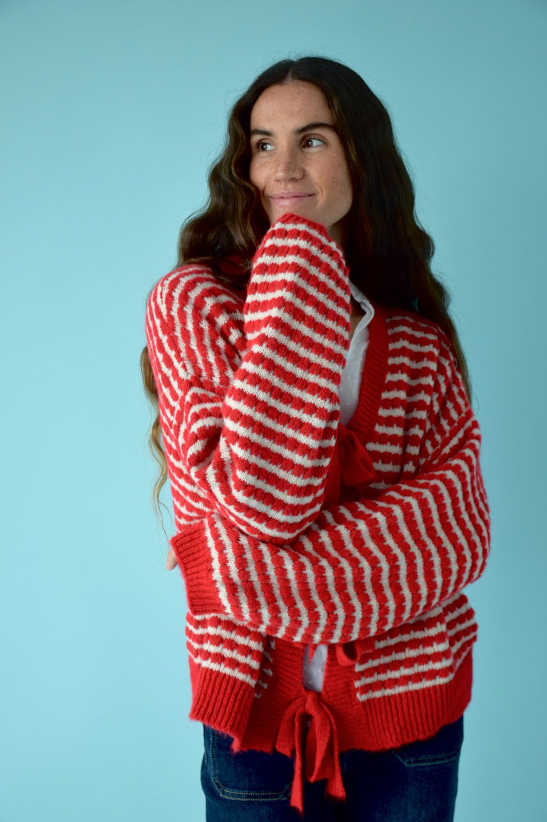 Cárdigan Cler Rojo y Beige