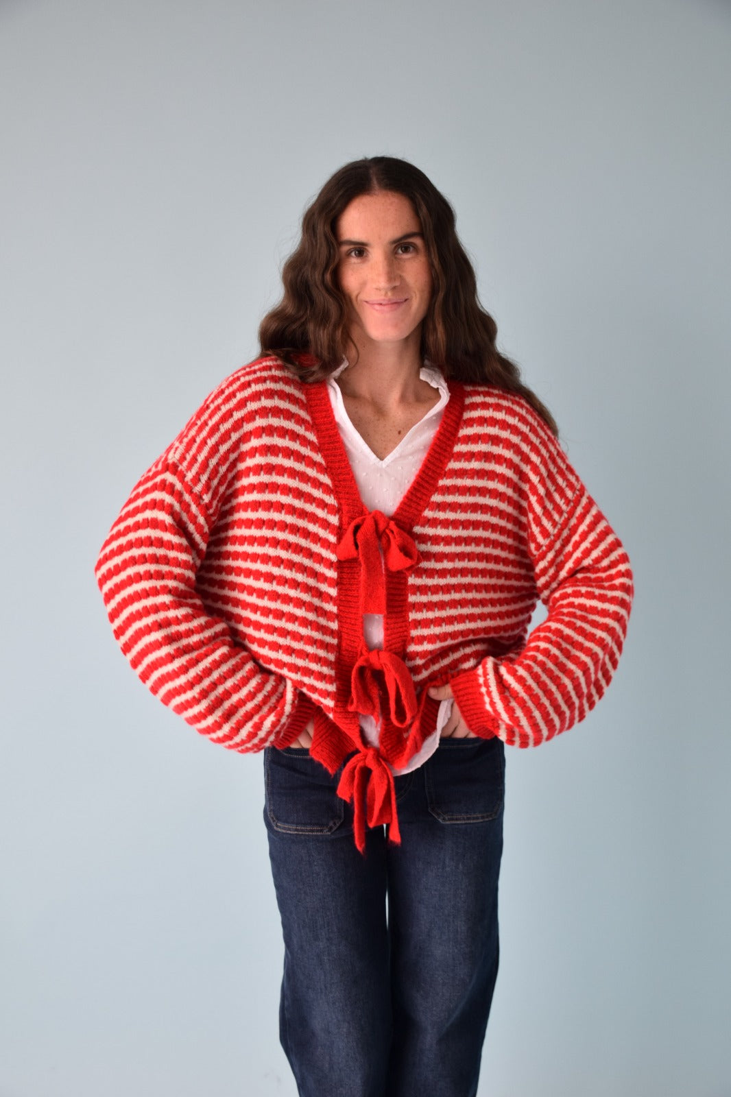 Cárdigan Cler Rojo y Beige