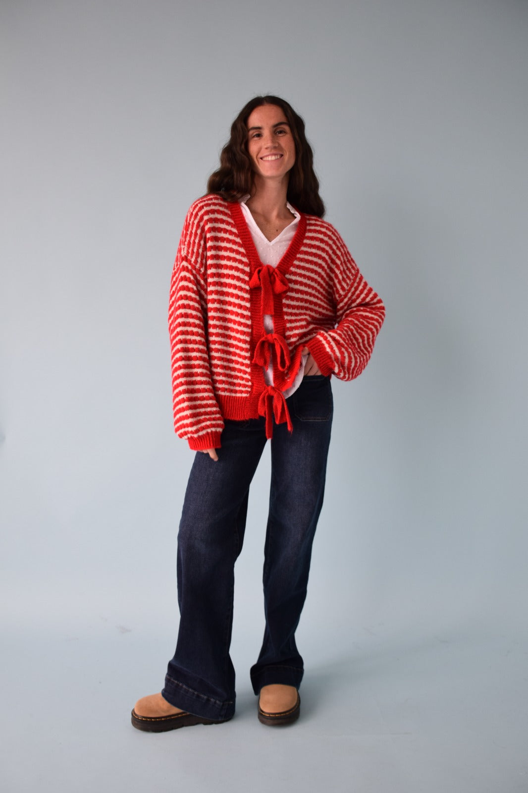 Cárdigan Cler Rojo y Beige