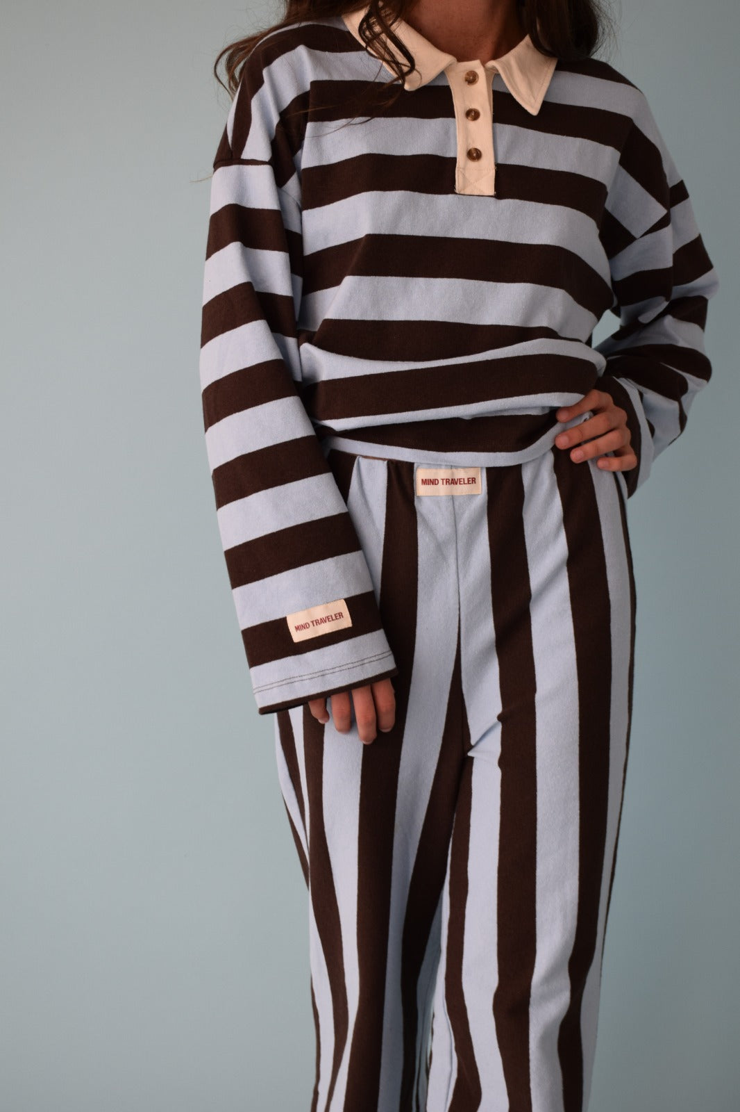 Pantalón Filipa Marrón y Celeste