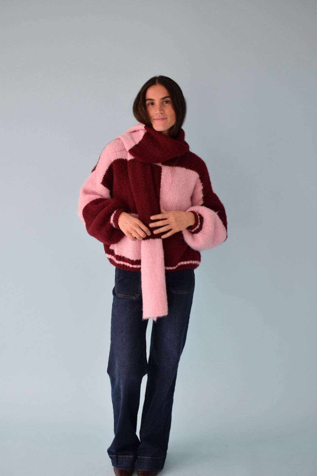 Sara Pink and Burgundy Scarf