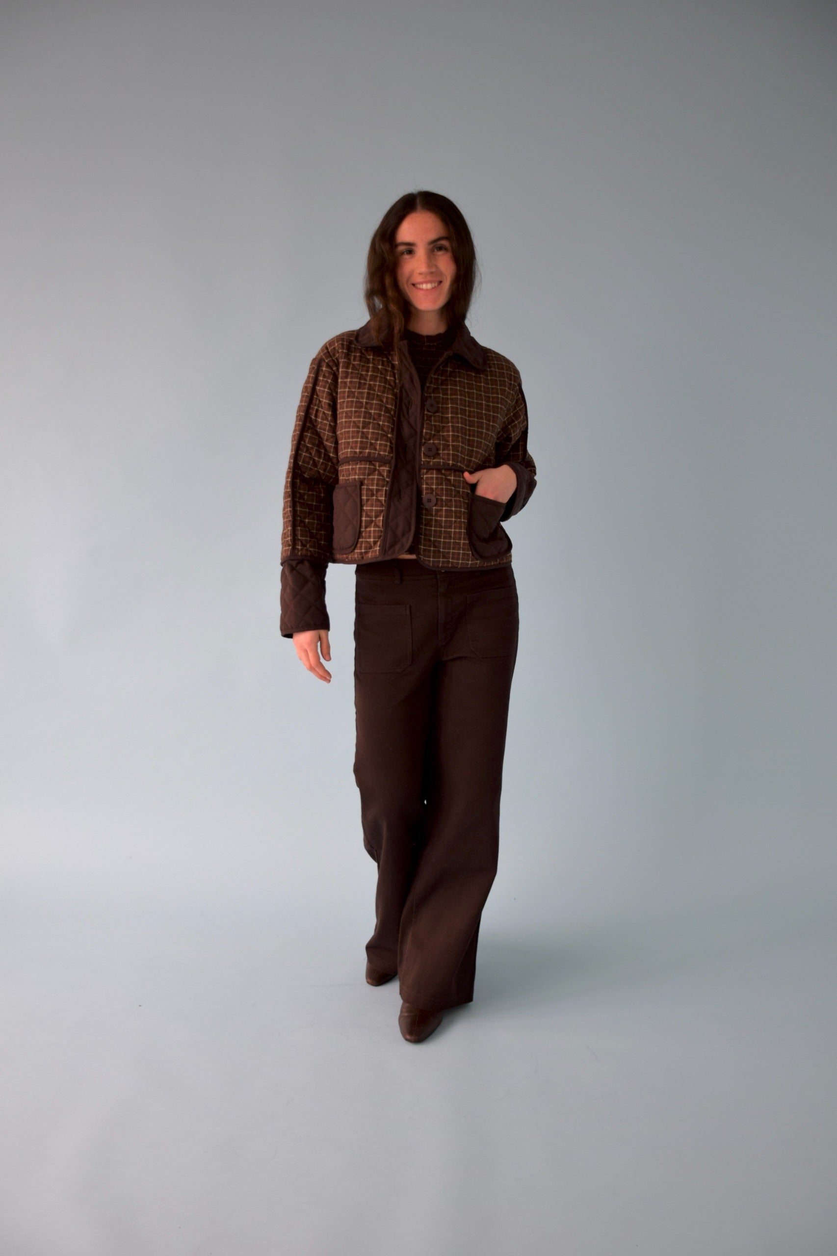 Brown Plaid Military Jacket