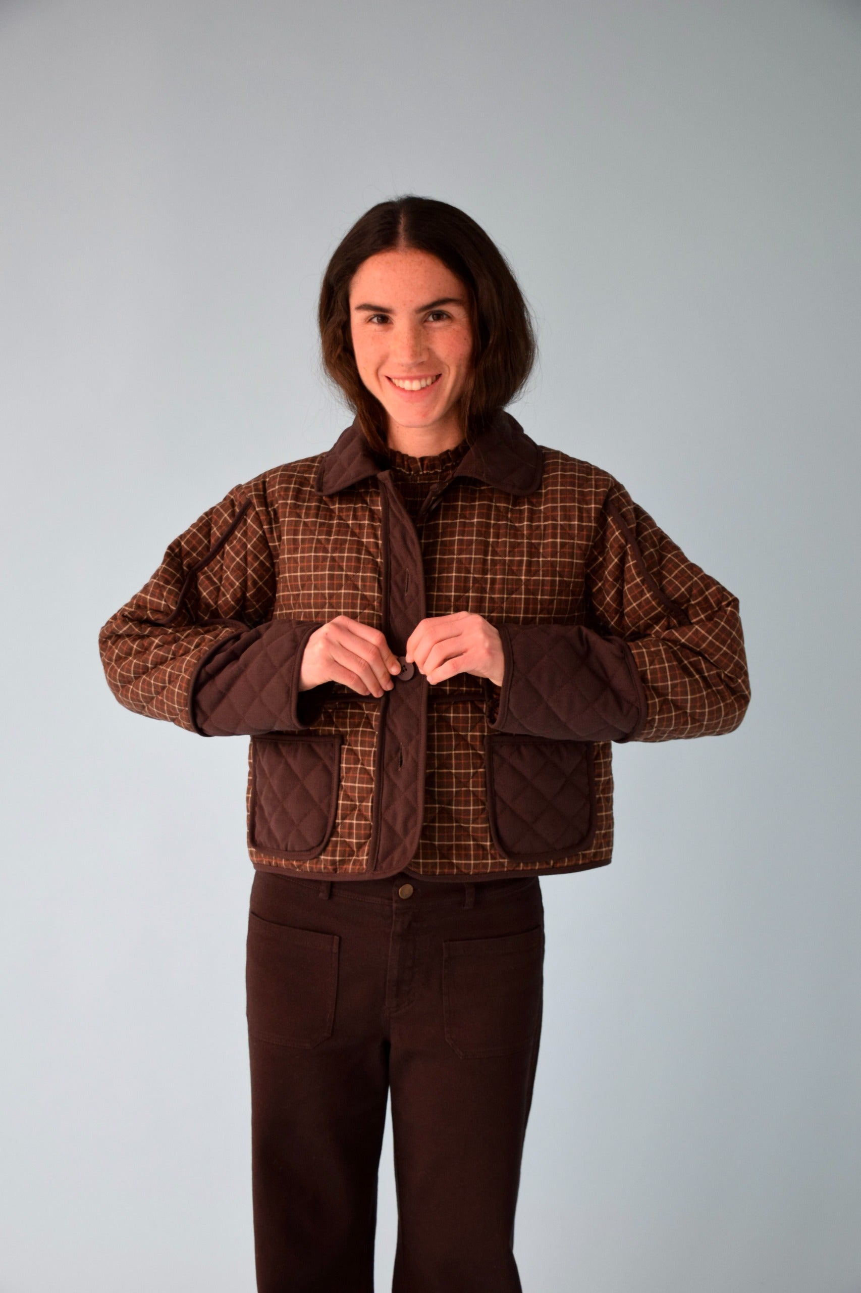 Brown Plaid Military Jacket