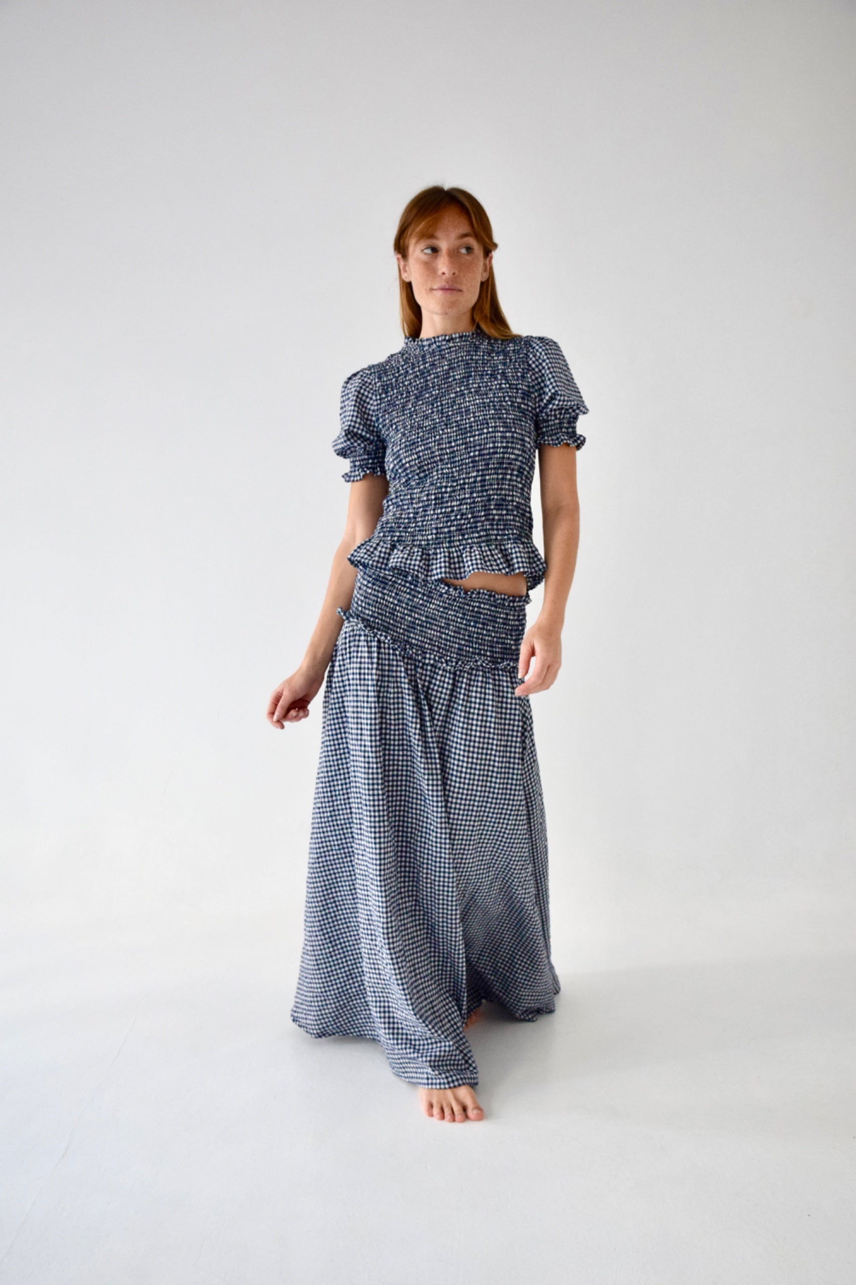 Falda Lea Cuadros Vichy Marino