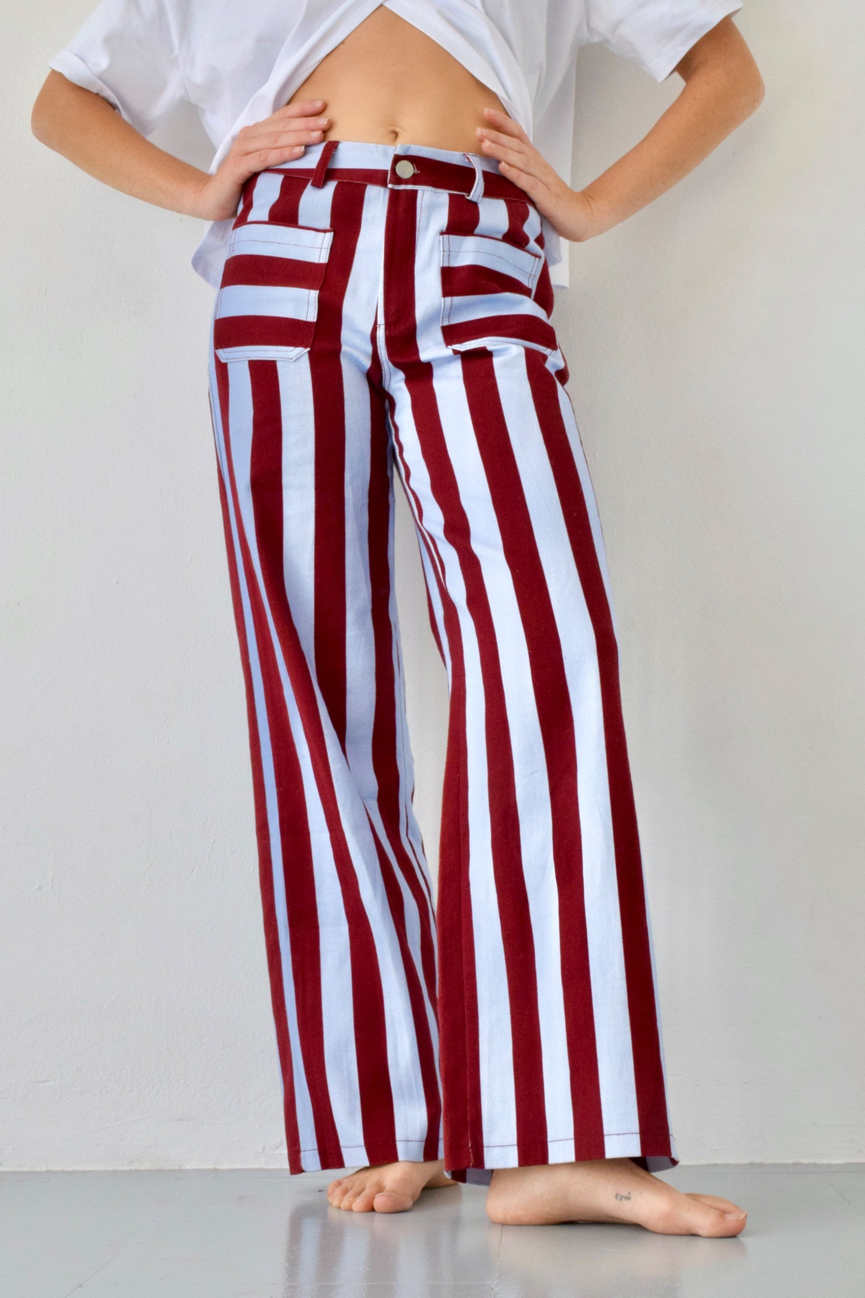 Jeans Valeria Rayas Burgundy y Celeste