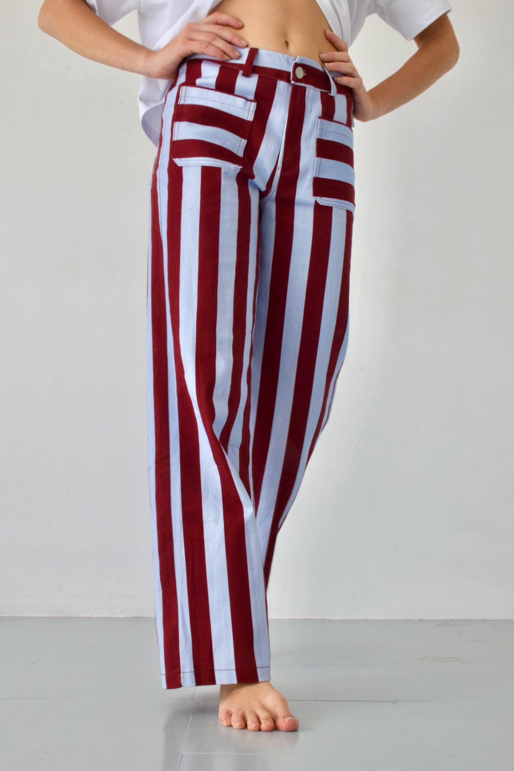 Jeans Valeria Rayas Burgundy y Celeste