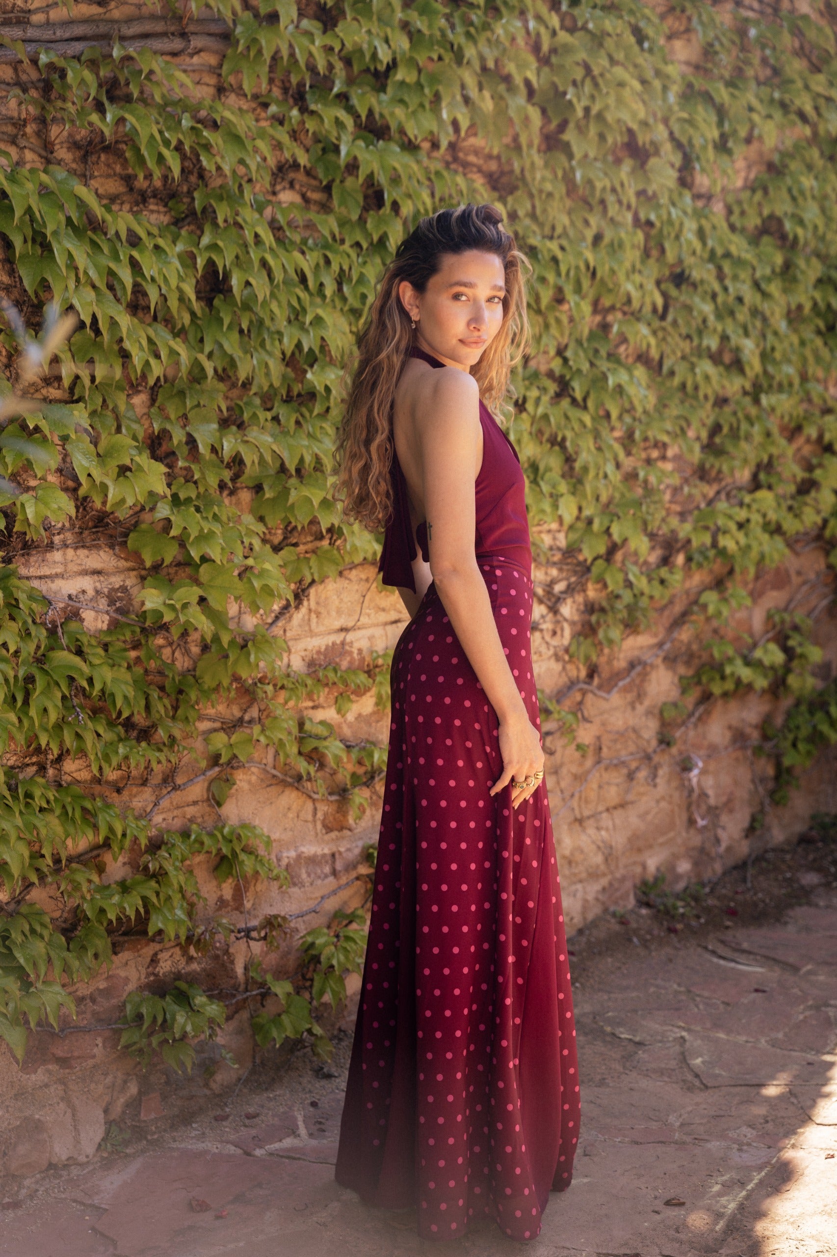 Kala Polka Dot Burgundy Dress