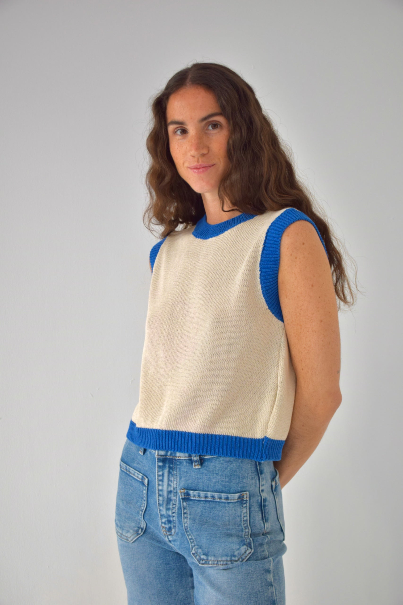 Laila White and Blue Top
