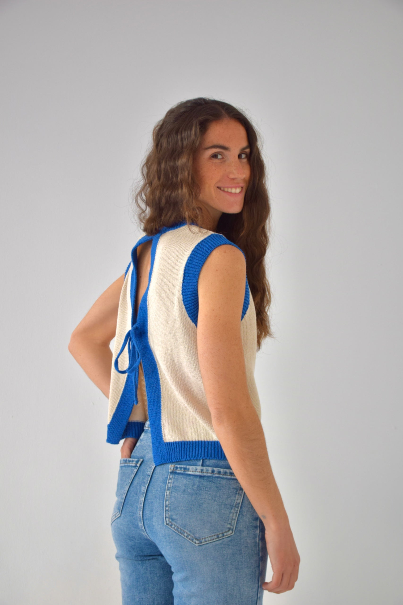 Laila White and Blue Top