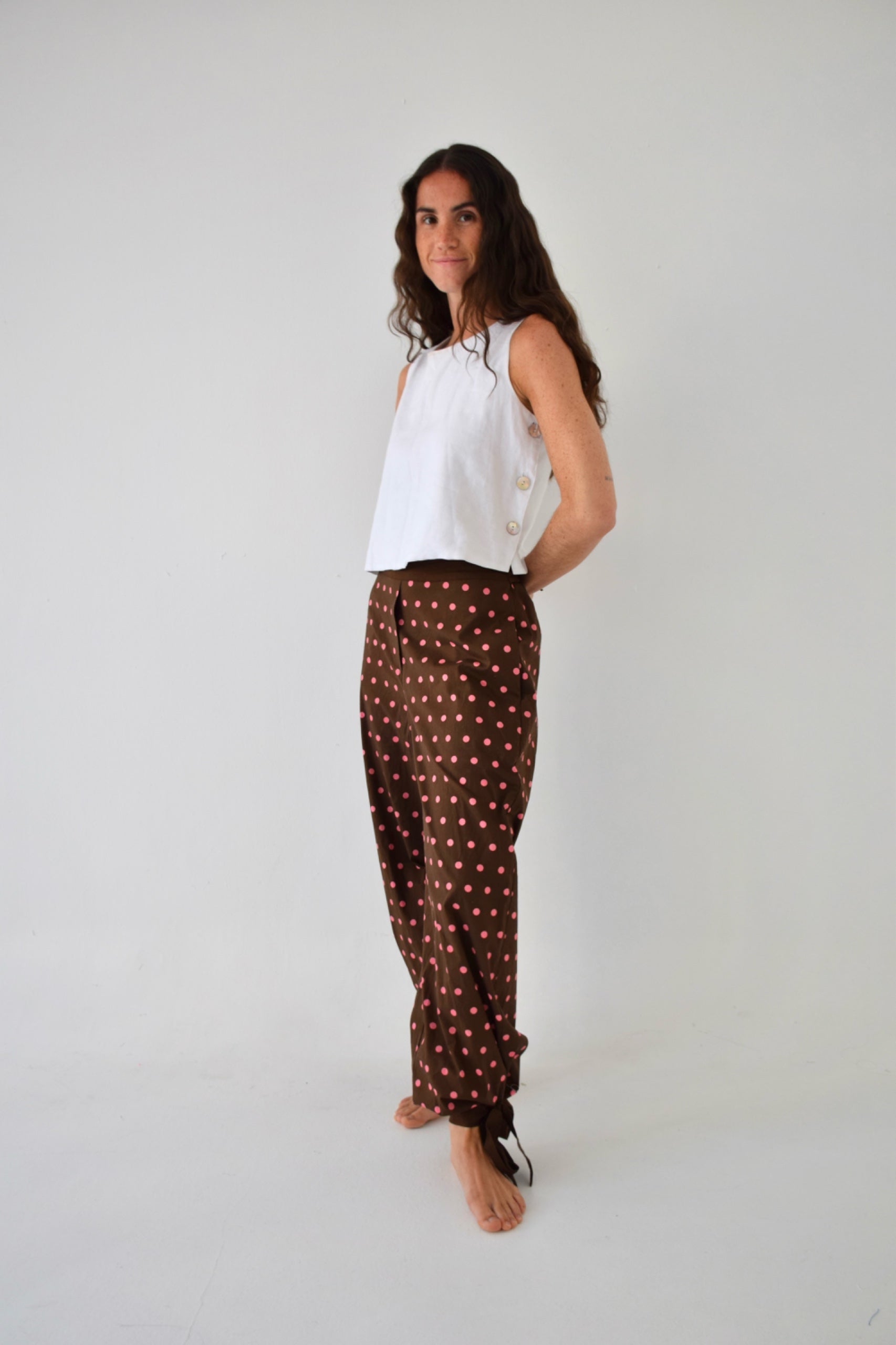 Pantalón Lia Topos Marrón y Rosa