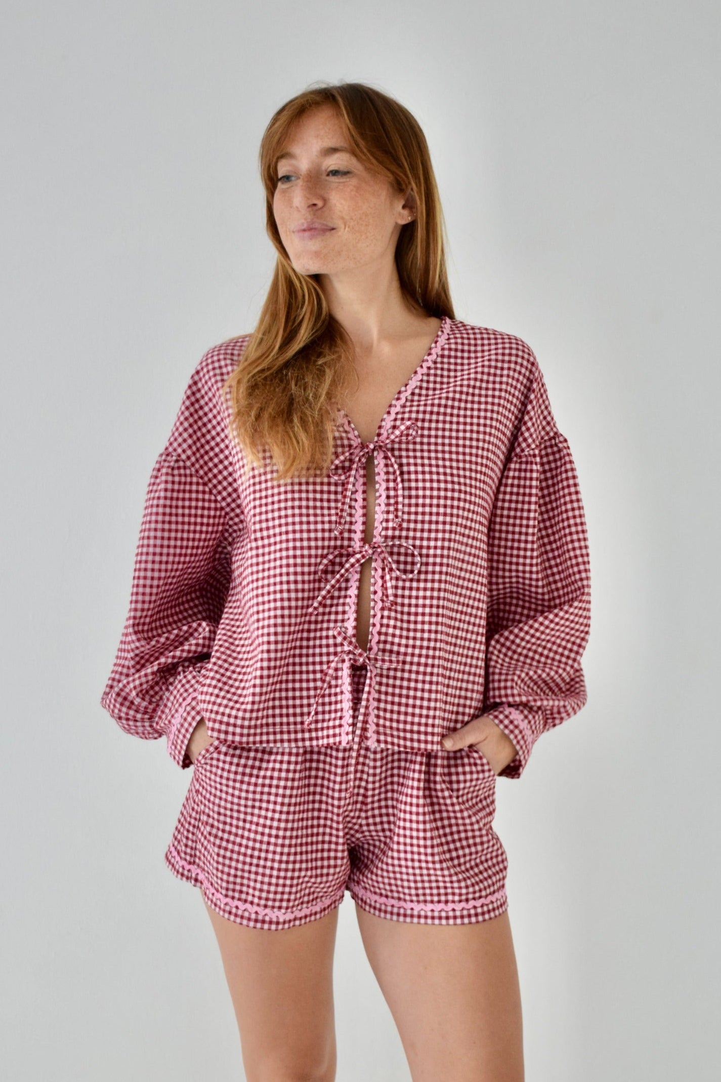 Marta Burgundy Gingham Blouse