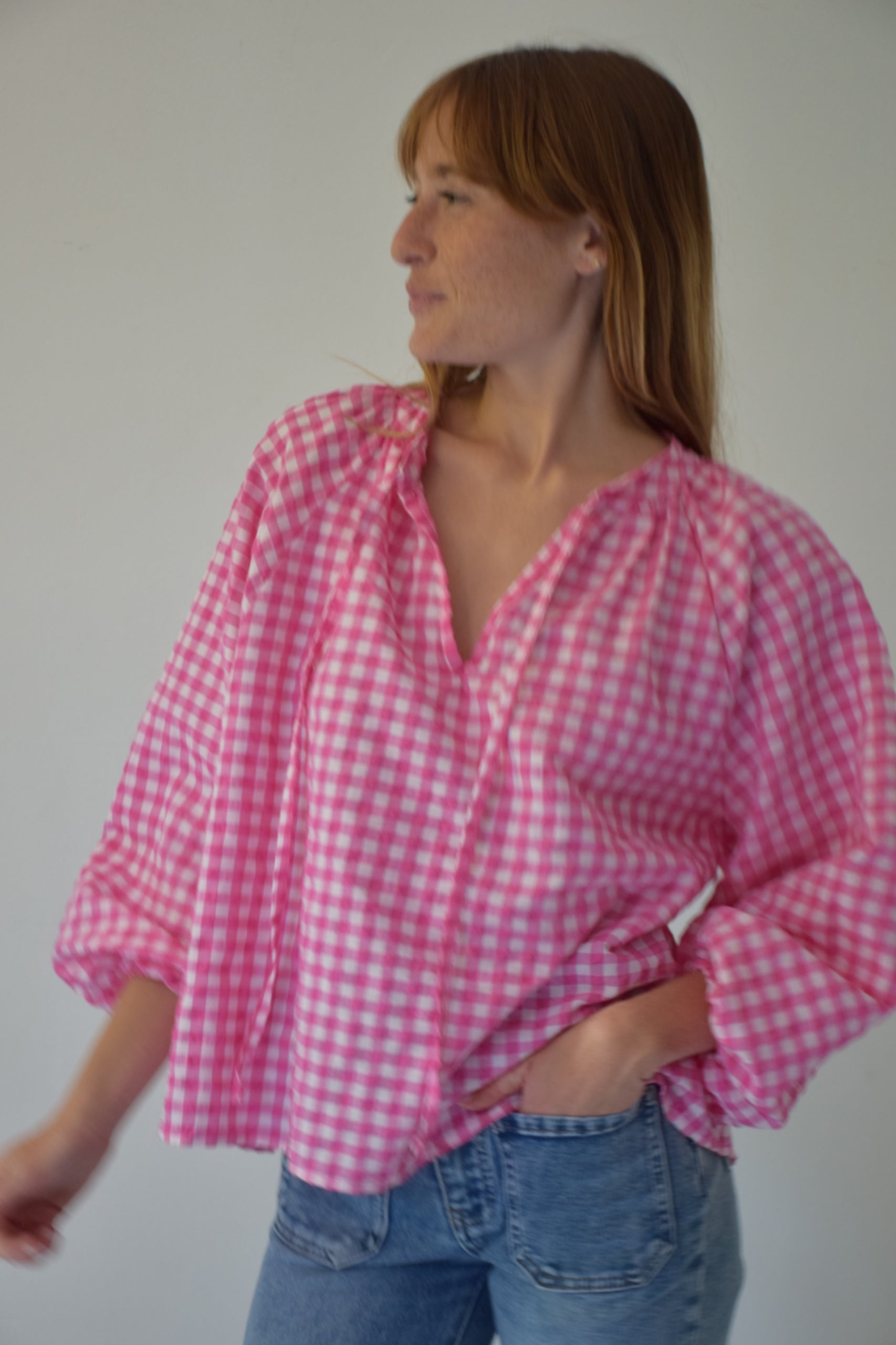 Matilde Vichy Fuchsia Blouse