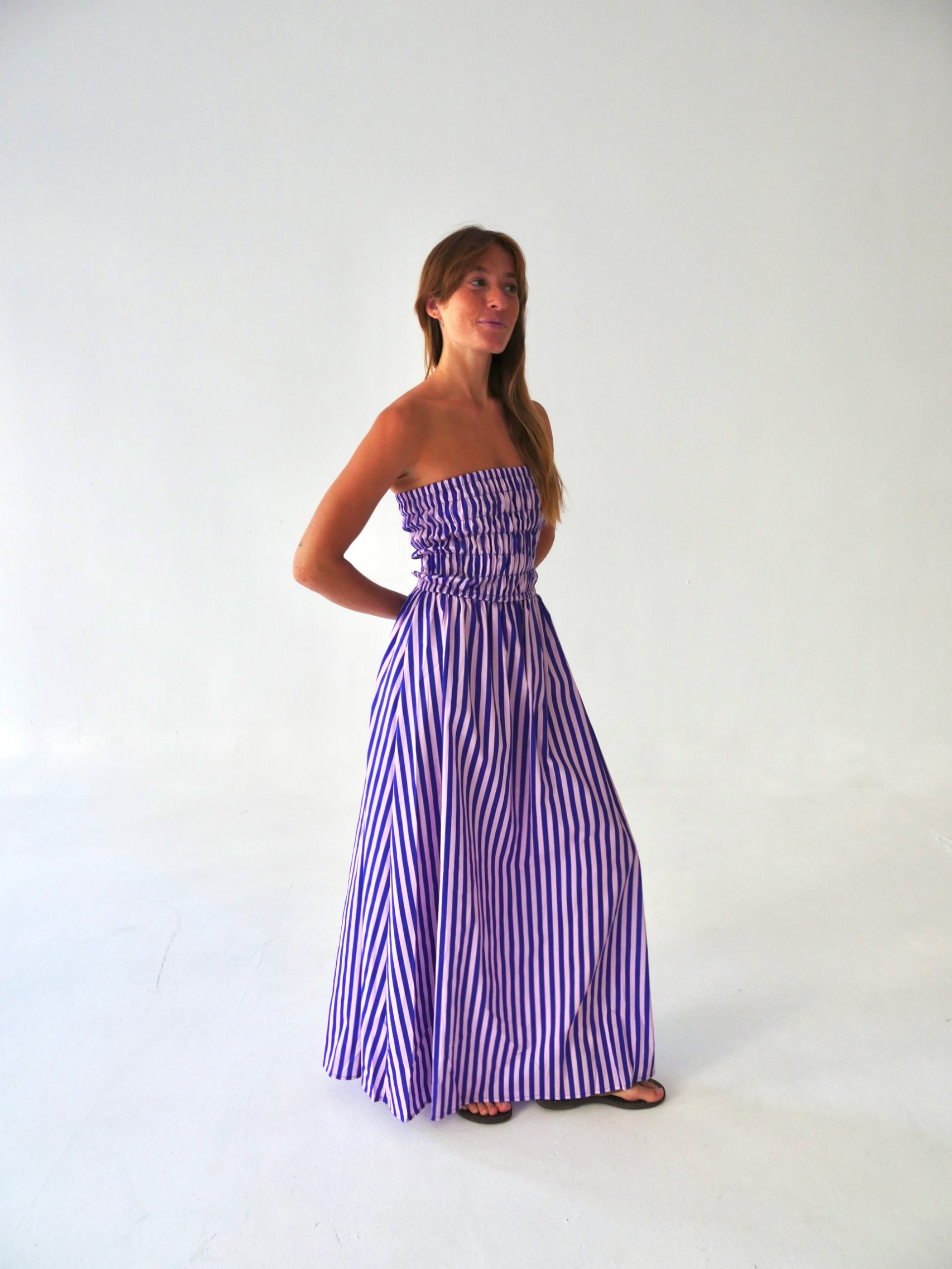 Vestido Emily Rayas Azul y Rosa