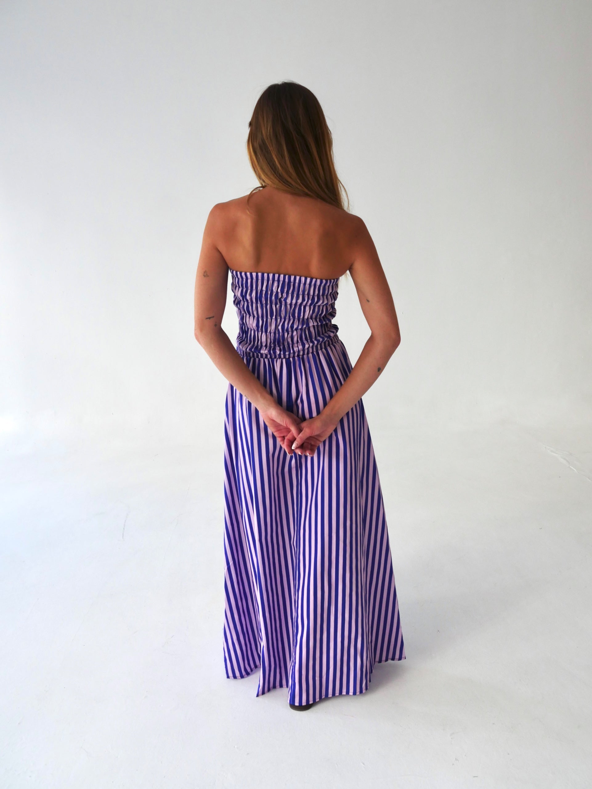 Vestido Emily Rayas Azul y Rosa