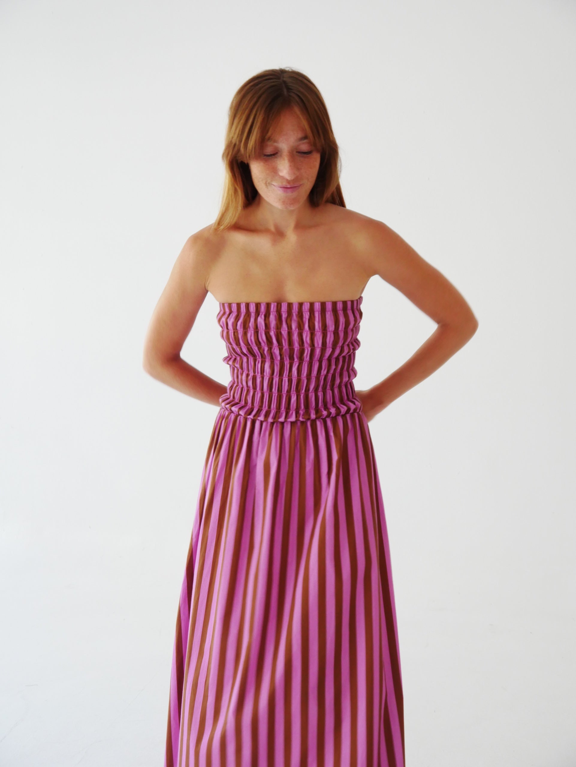 Vestido Emily Rayas Marrón y Rosa