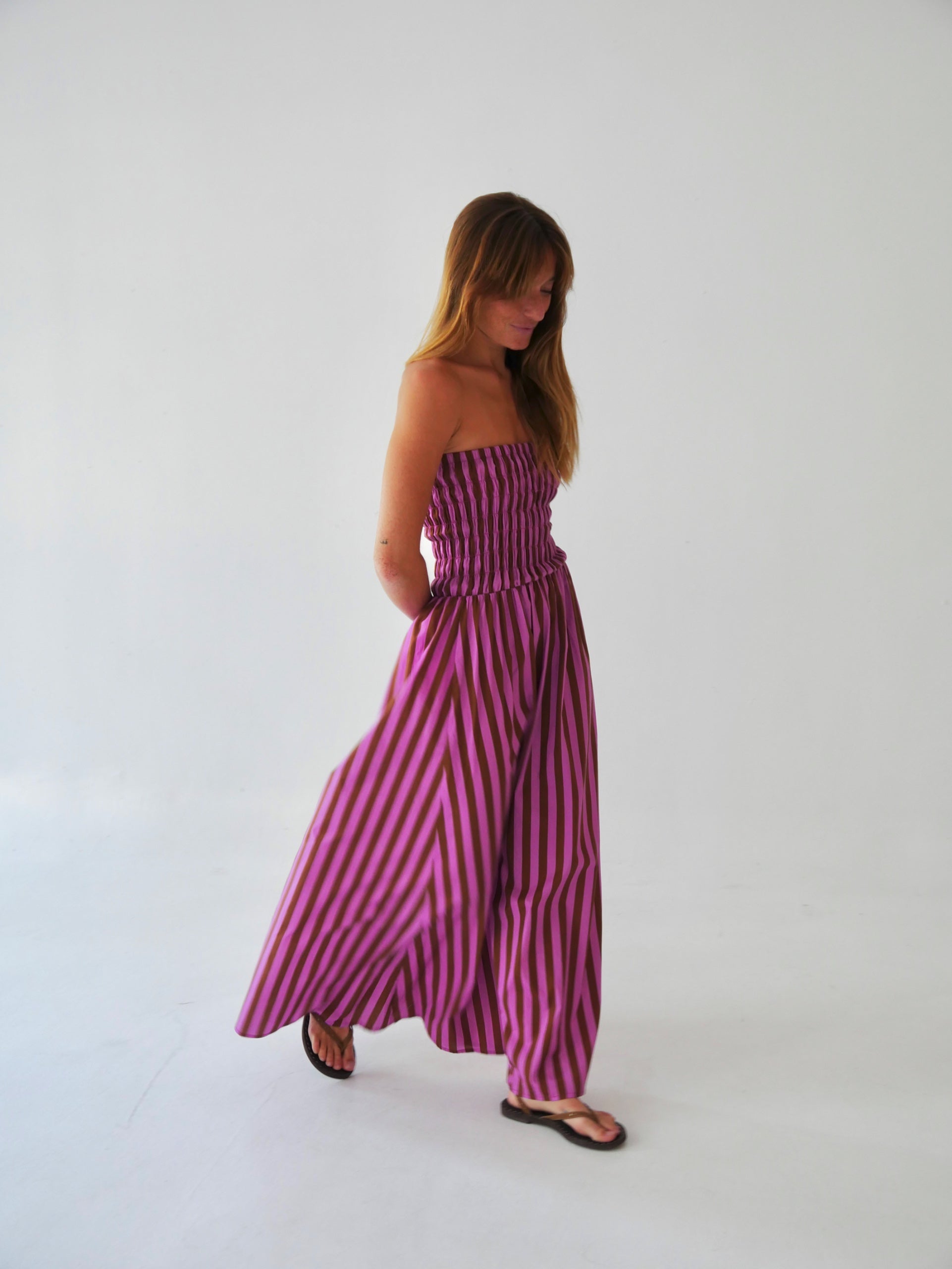 Vestido Emily Rayas Marrón y Rosa