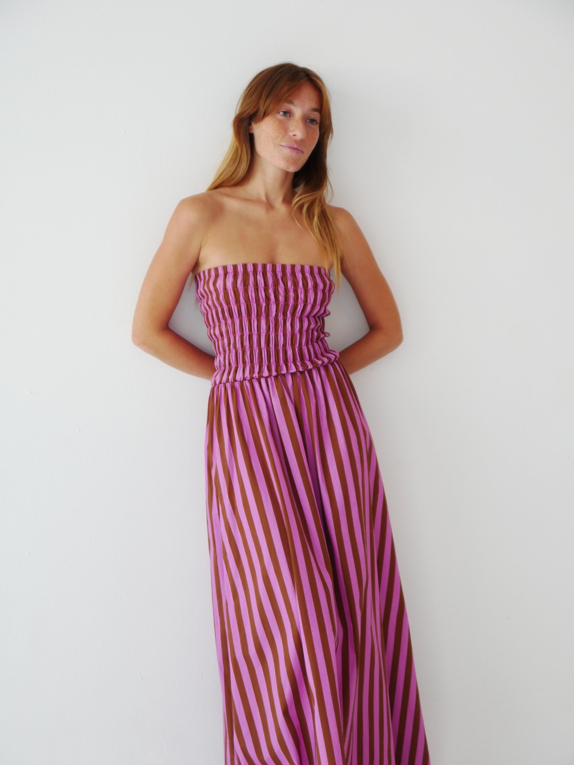 Vestido Emily Rayas Marrón y Rosa