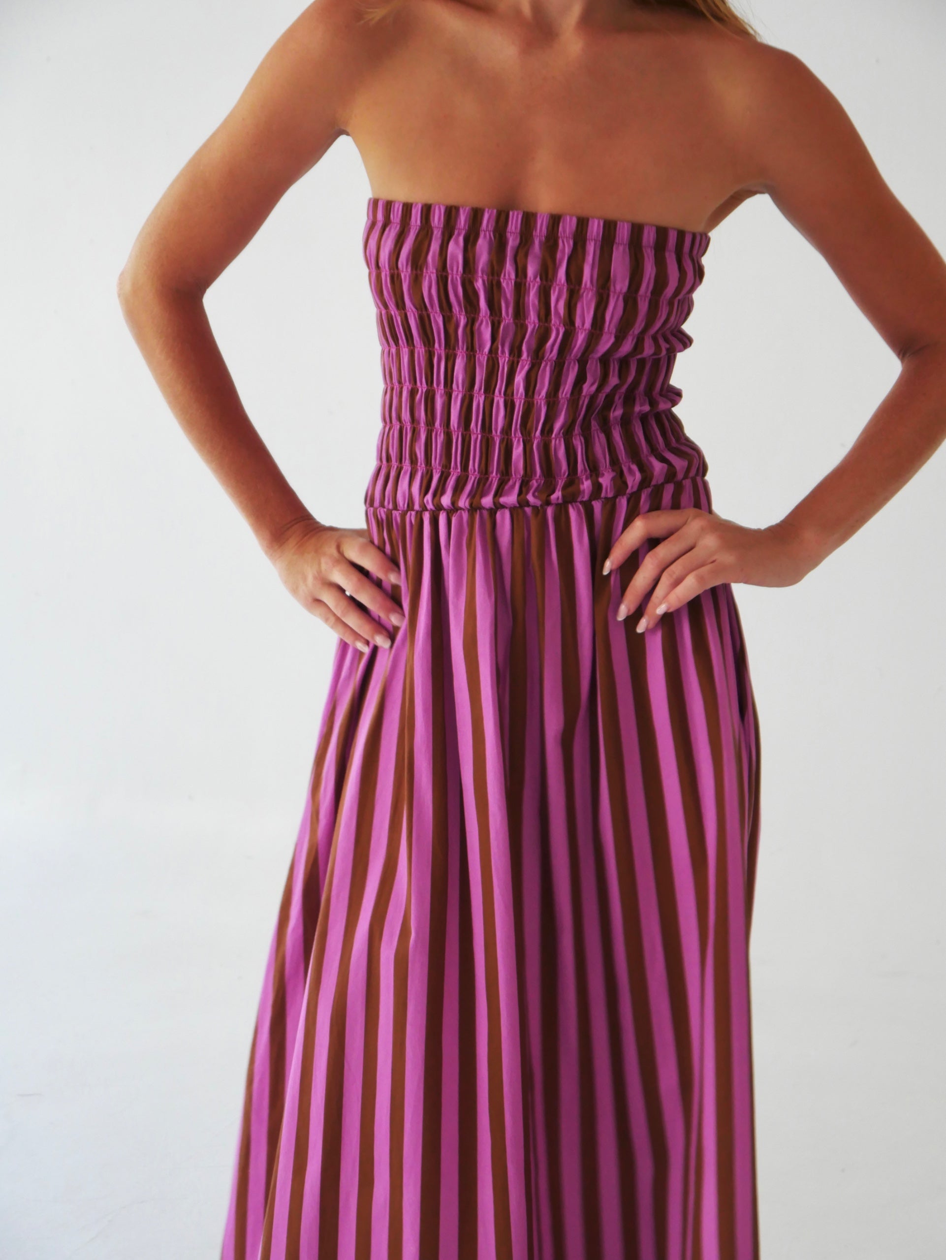 Vestido Emily Rayas Marrón y Rosa