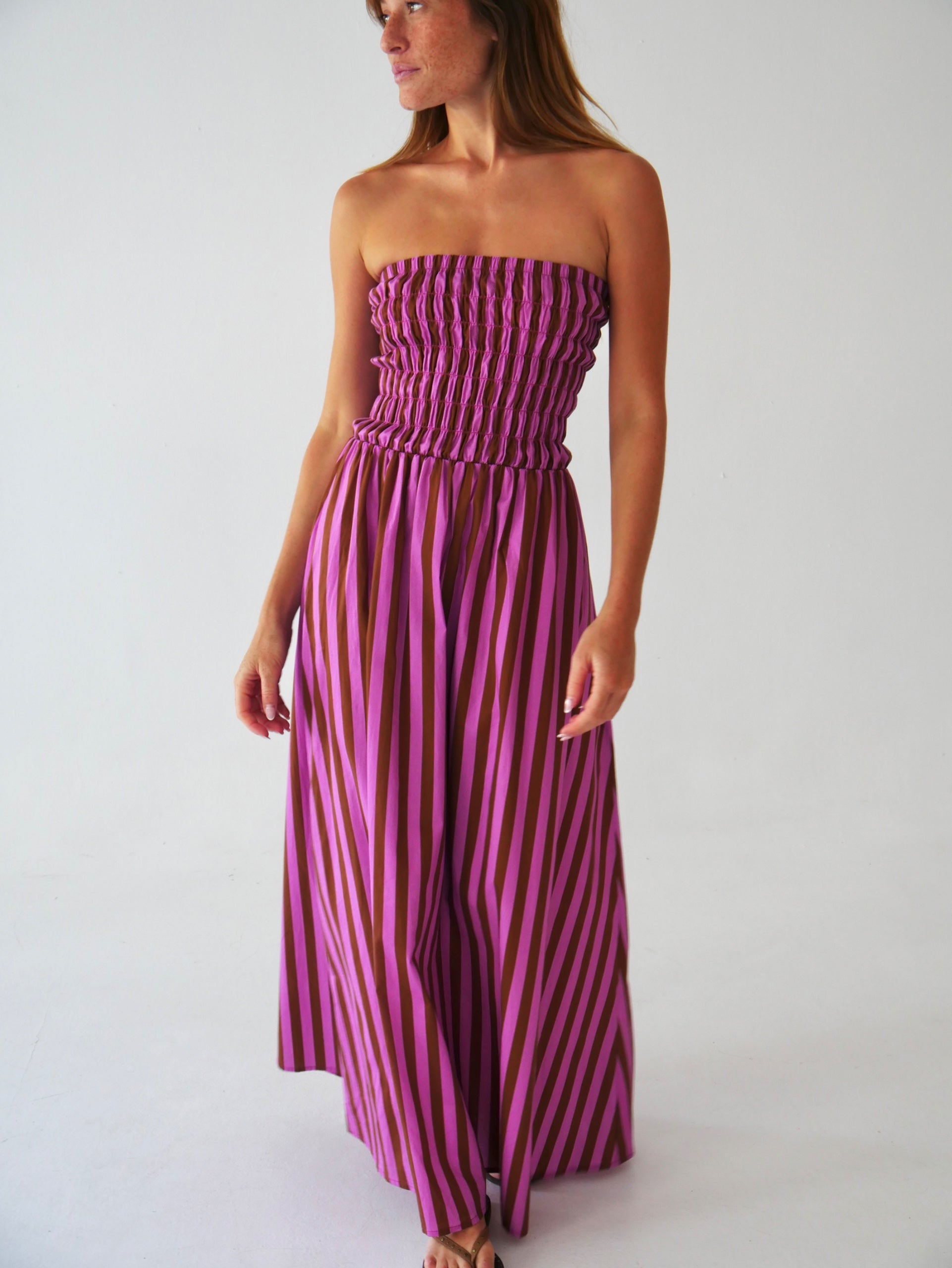 Vestido Emily Rayas Marrón y Rosa