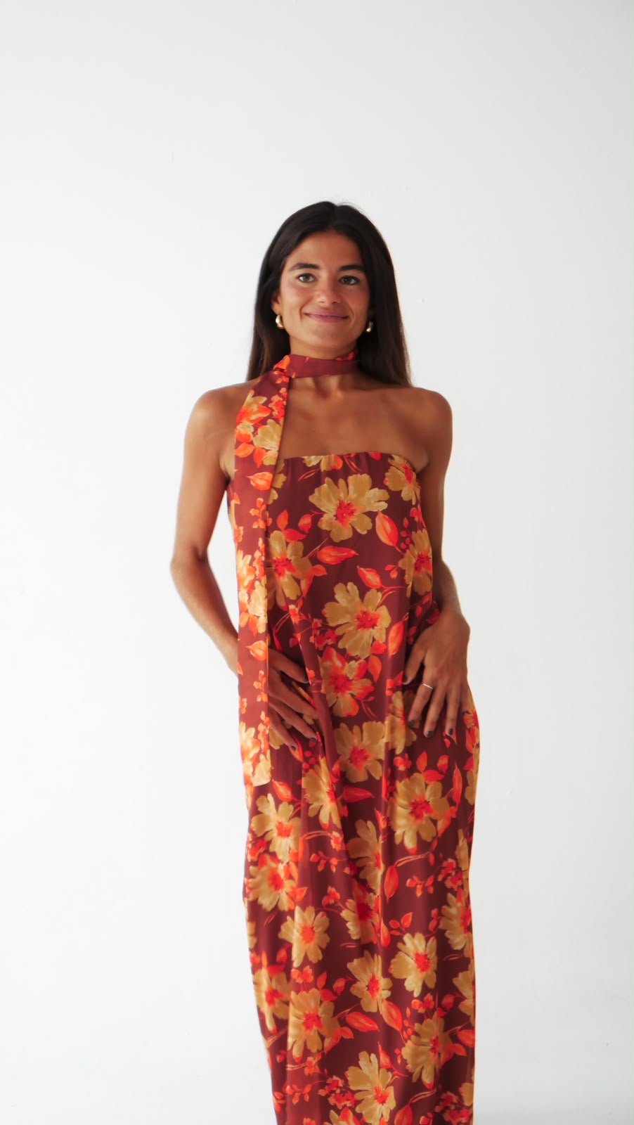Vestido Sara Flores Marrón