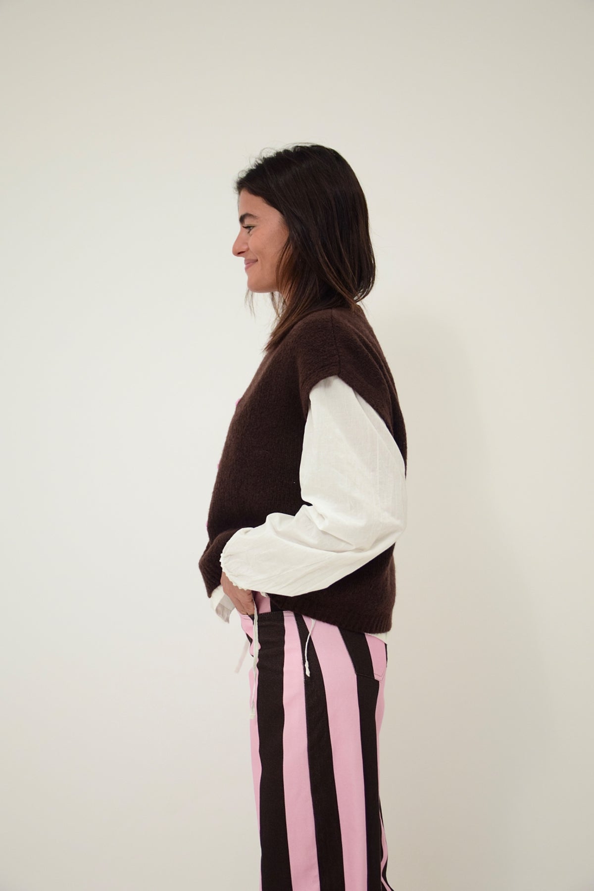 Chaleco Lucy Marrón y Rosa
