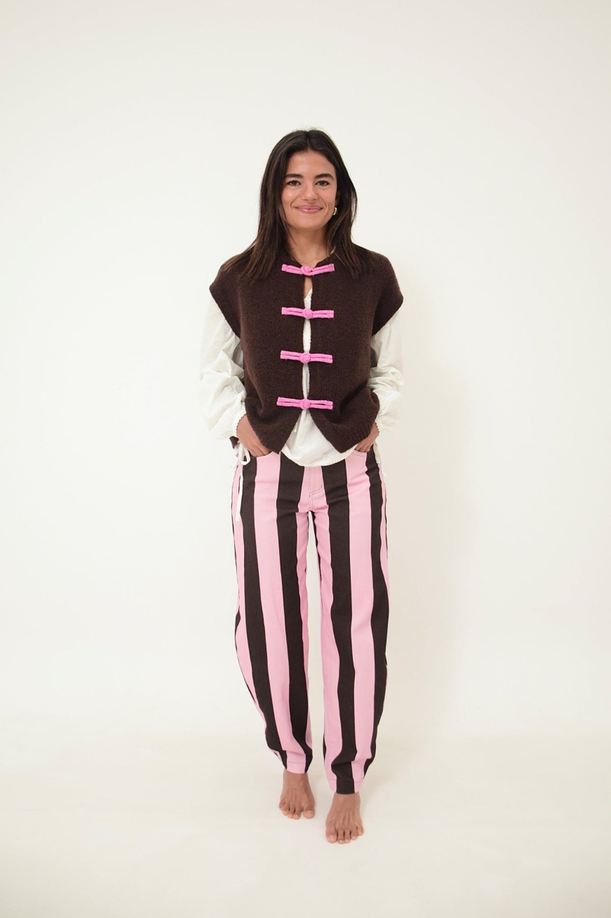 Chaleco Lucy Marrón y Rosa