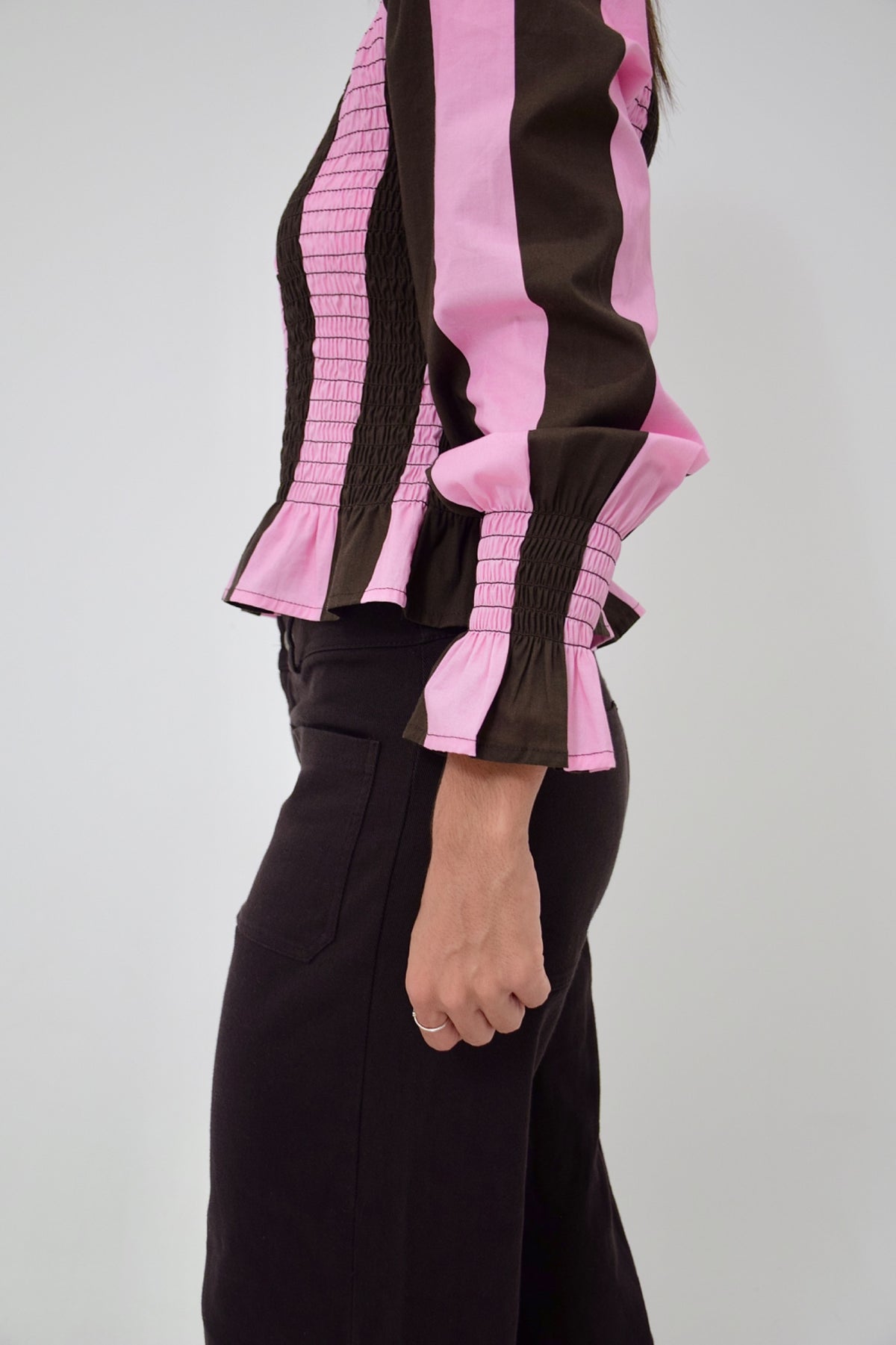 Blusa Chía Rayas Marrón y Rosa