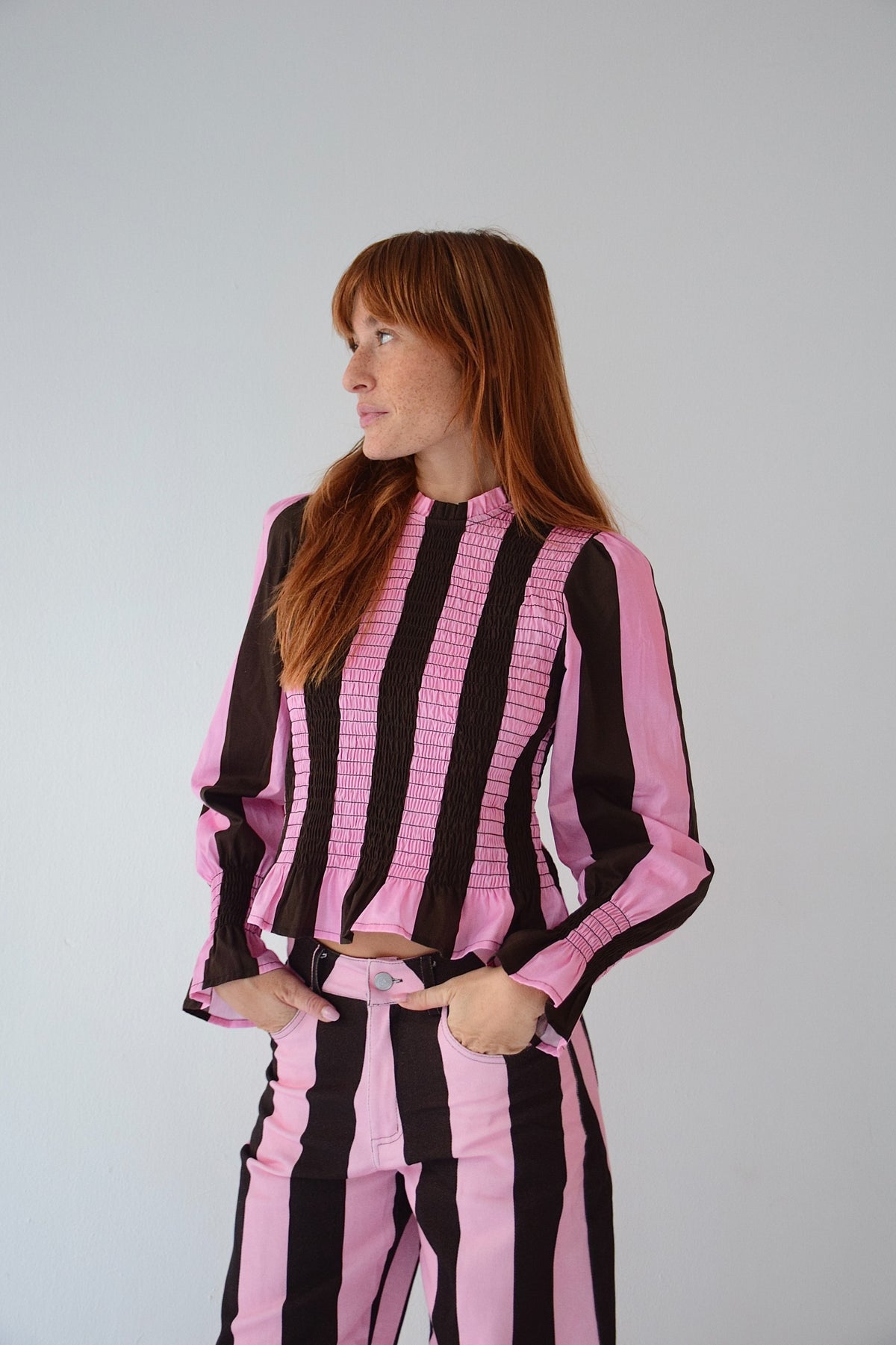 Blusa Chía Rayas Marrón y Rosa