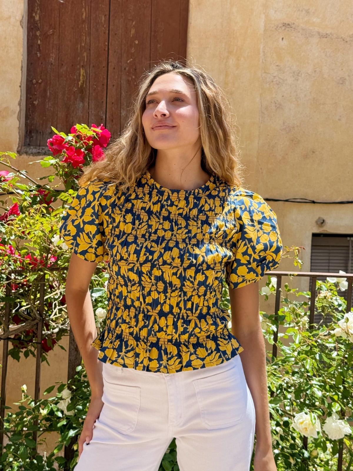 Beth Navy Yellow Blouse