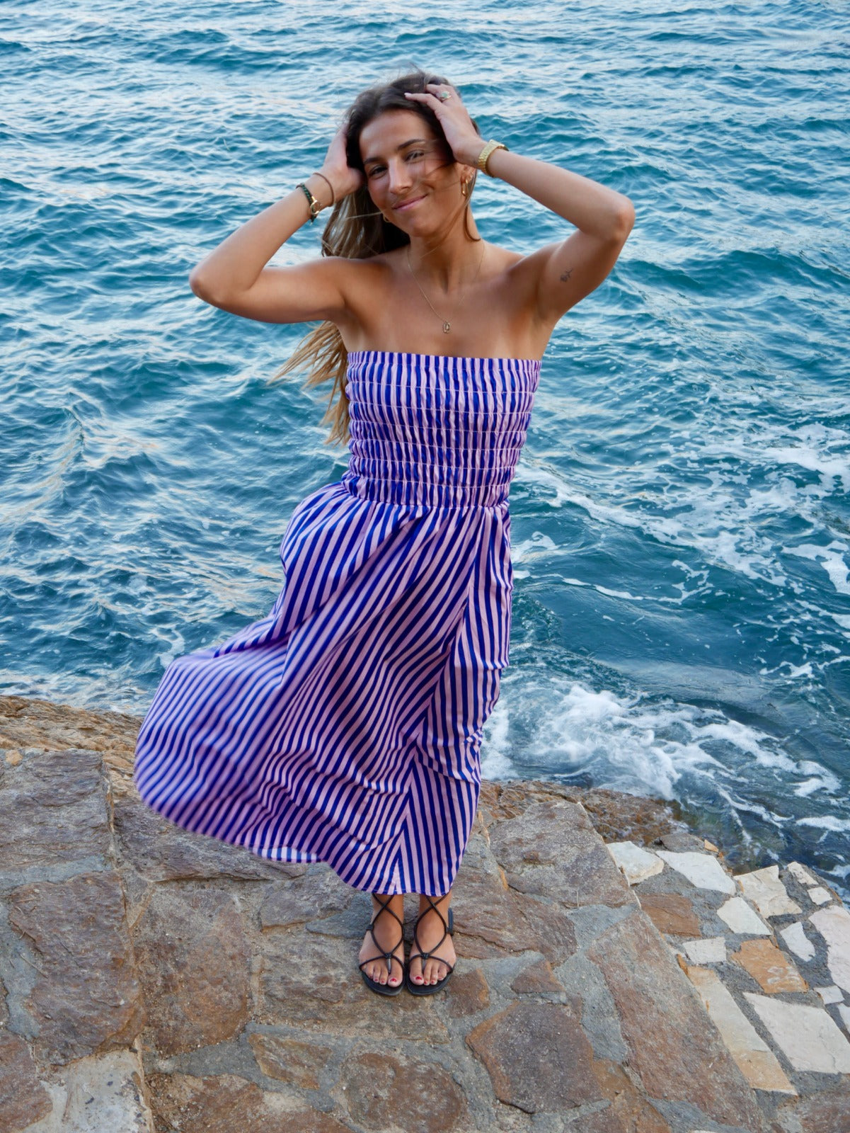 Vestido Emily Rayas Azul y Rosa