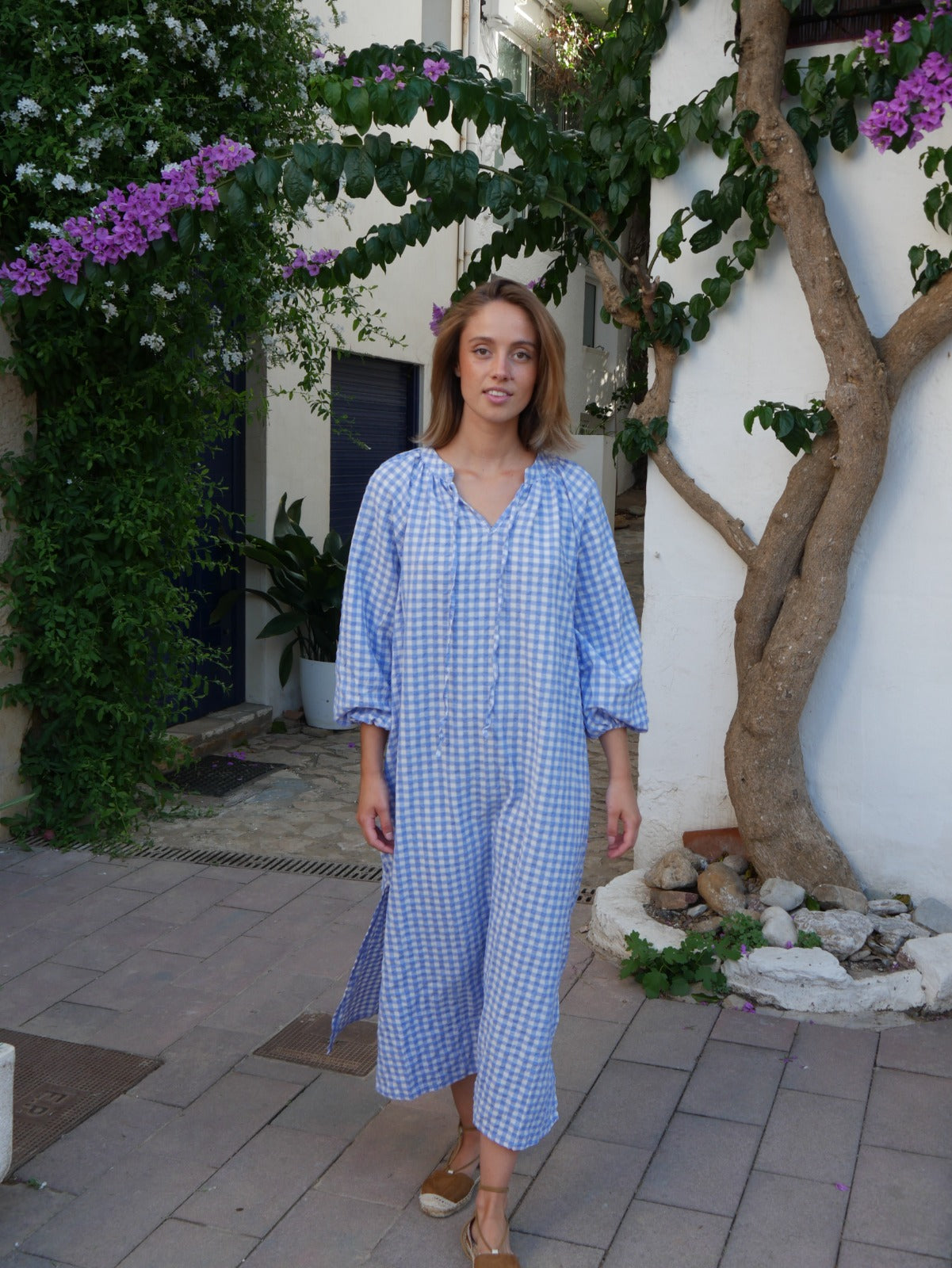 Vestido Matilde Vichy Celeste