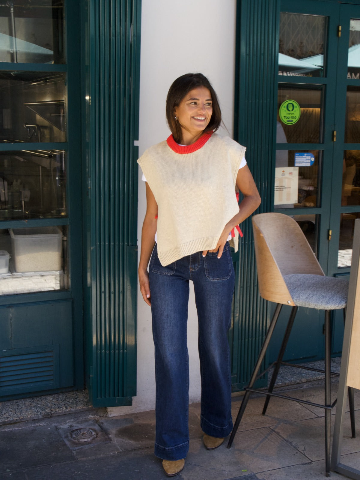 Julieta Beige and Red Vest