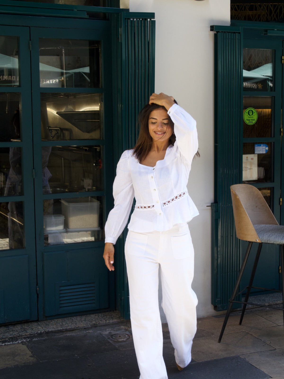 Roma White Linen Blouse