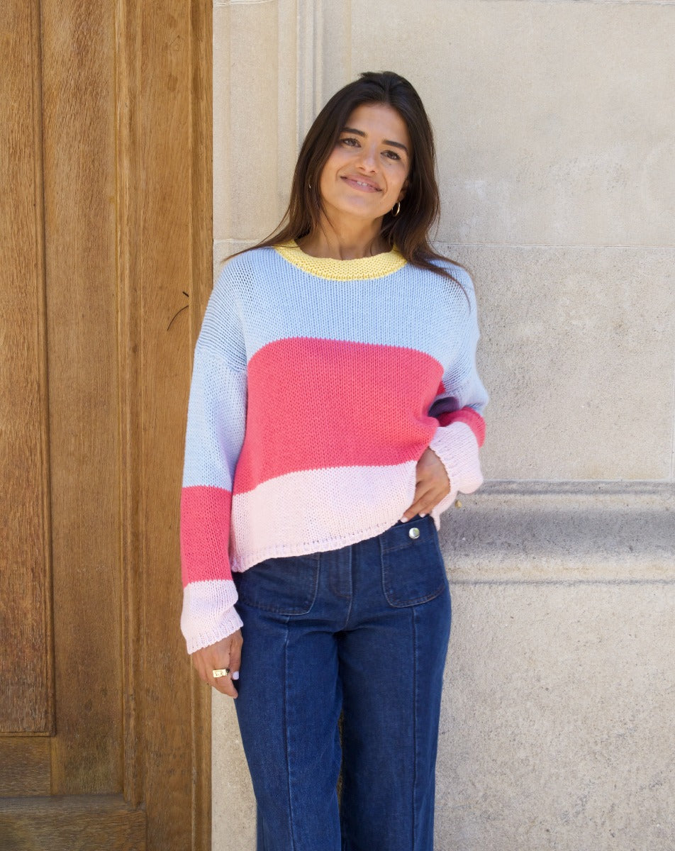 Jersey Jana Azul y Rosa Algodón