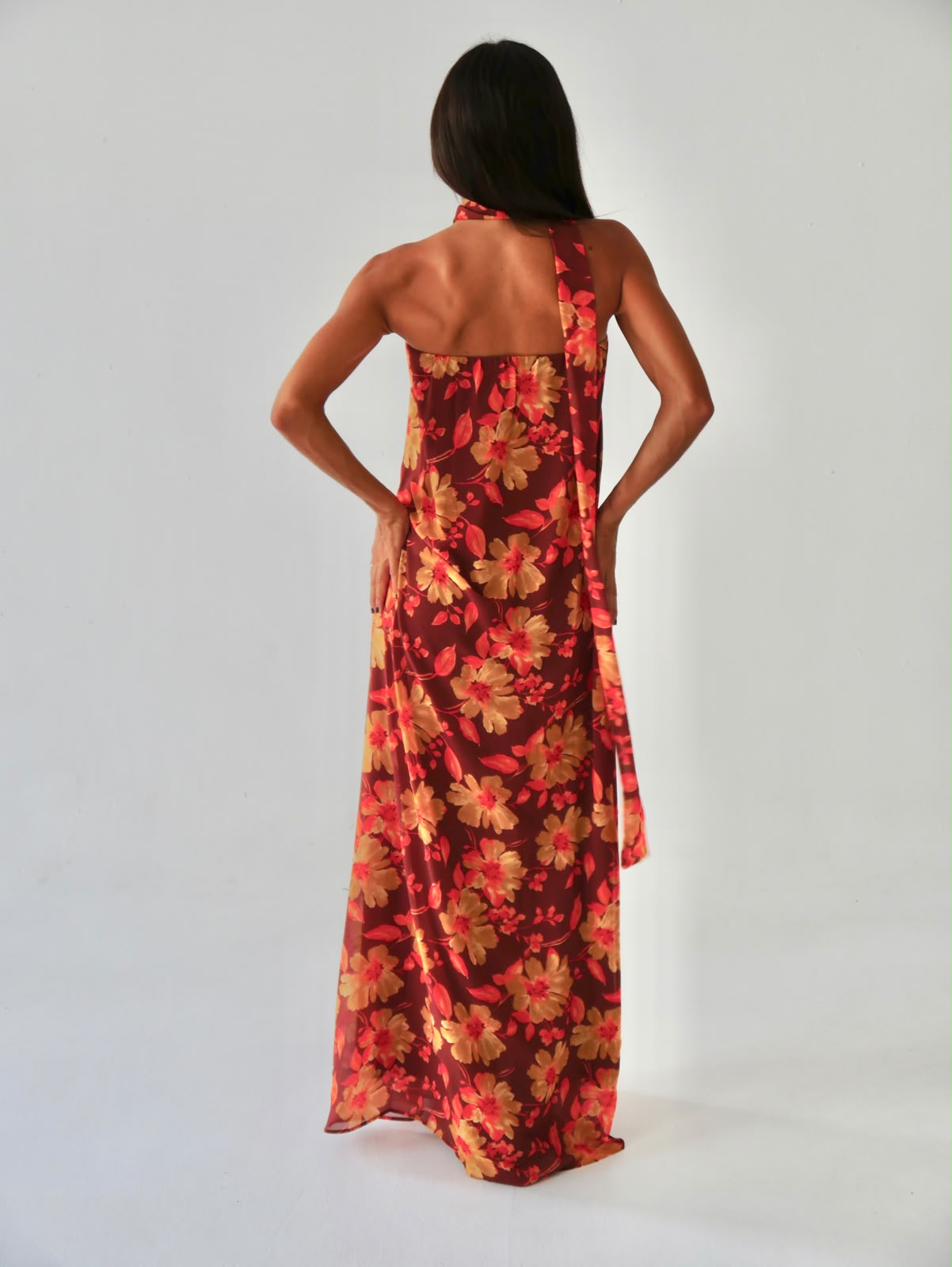 Vestido Sara Flores Marrón