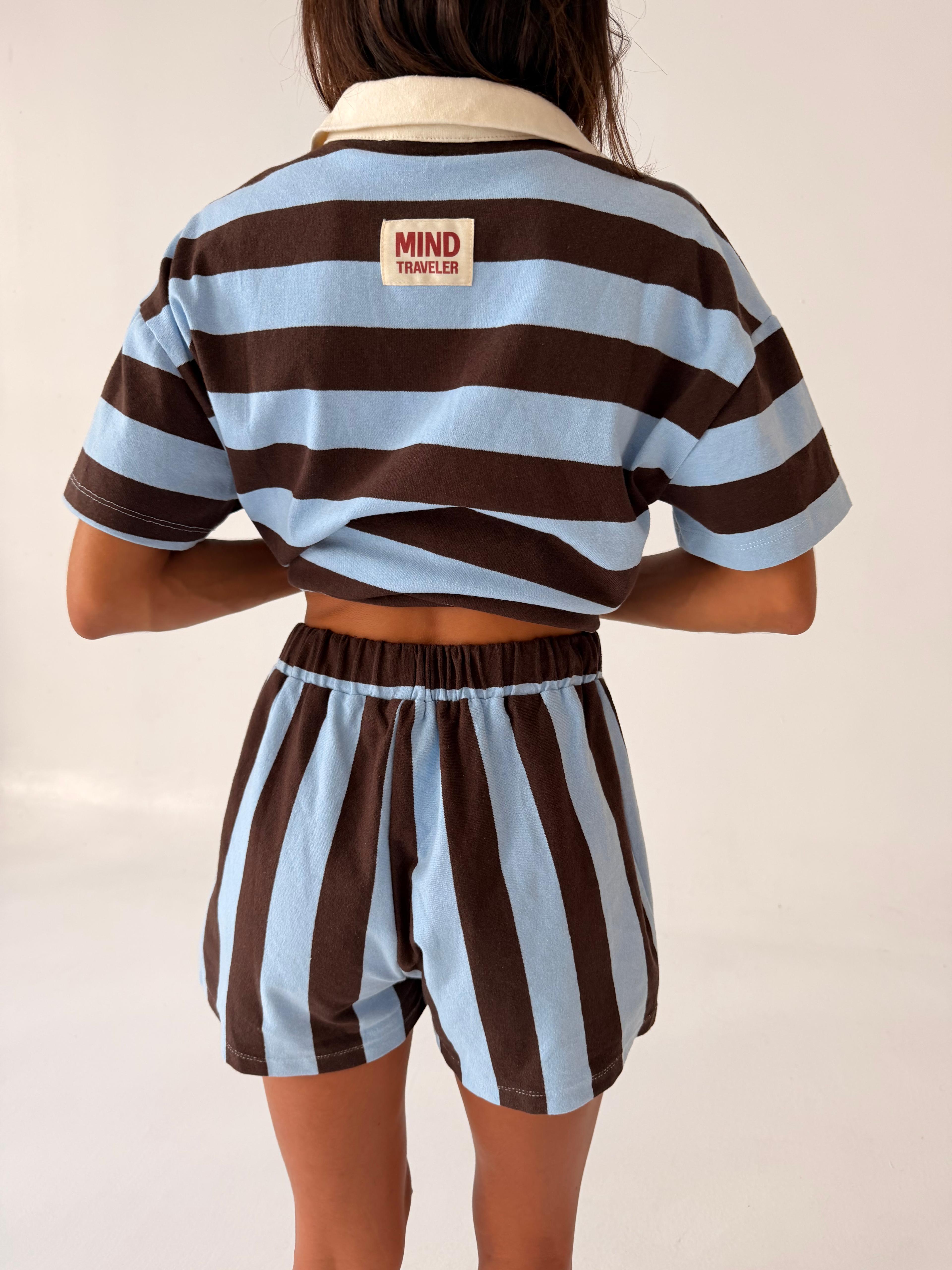 Filipa Short Sleeve T-Shirt Sky Blue and Brown