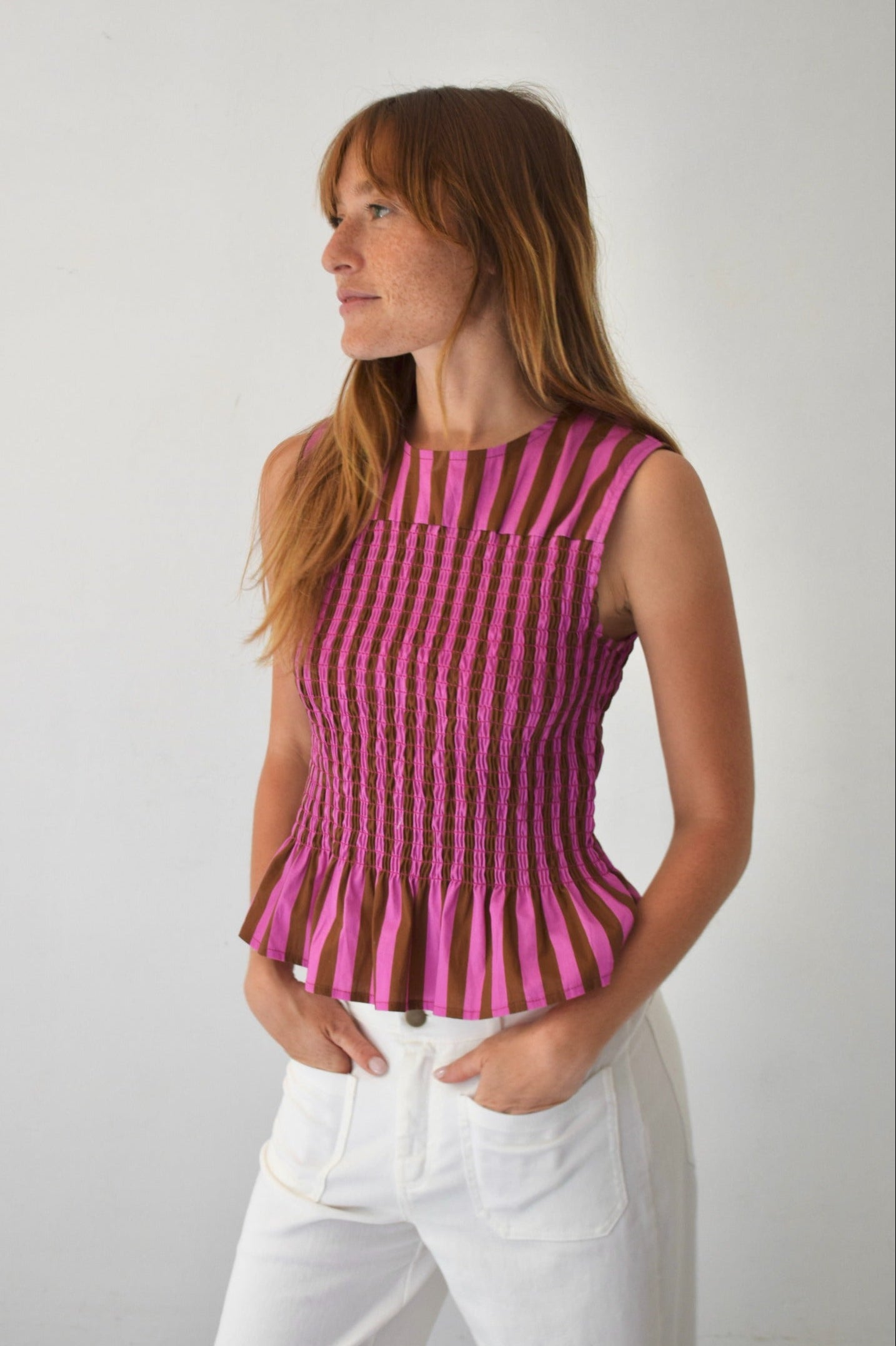 Brown and Pink Striped Cora Top