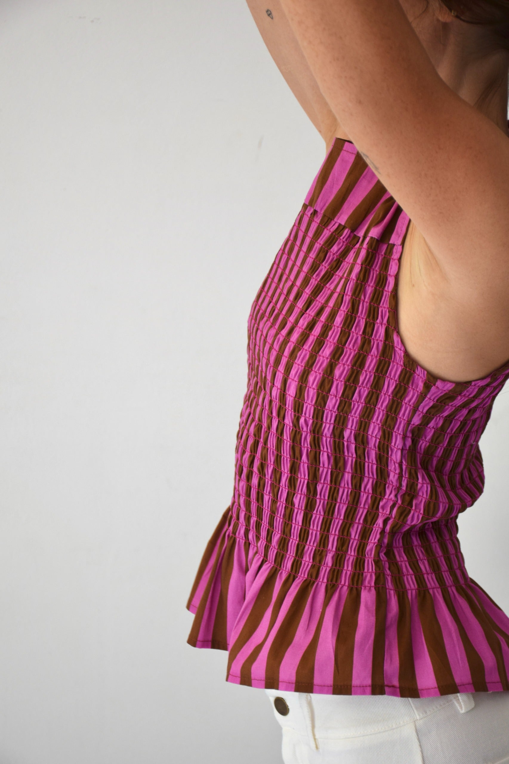 Brown and Pink Striped Cora Top