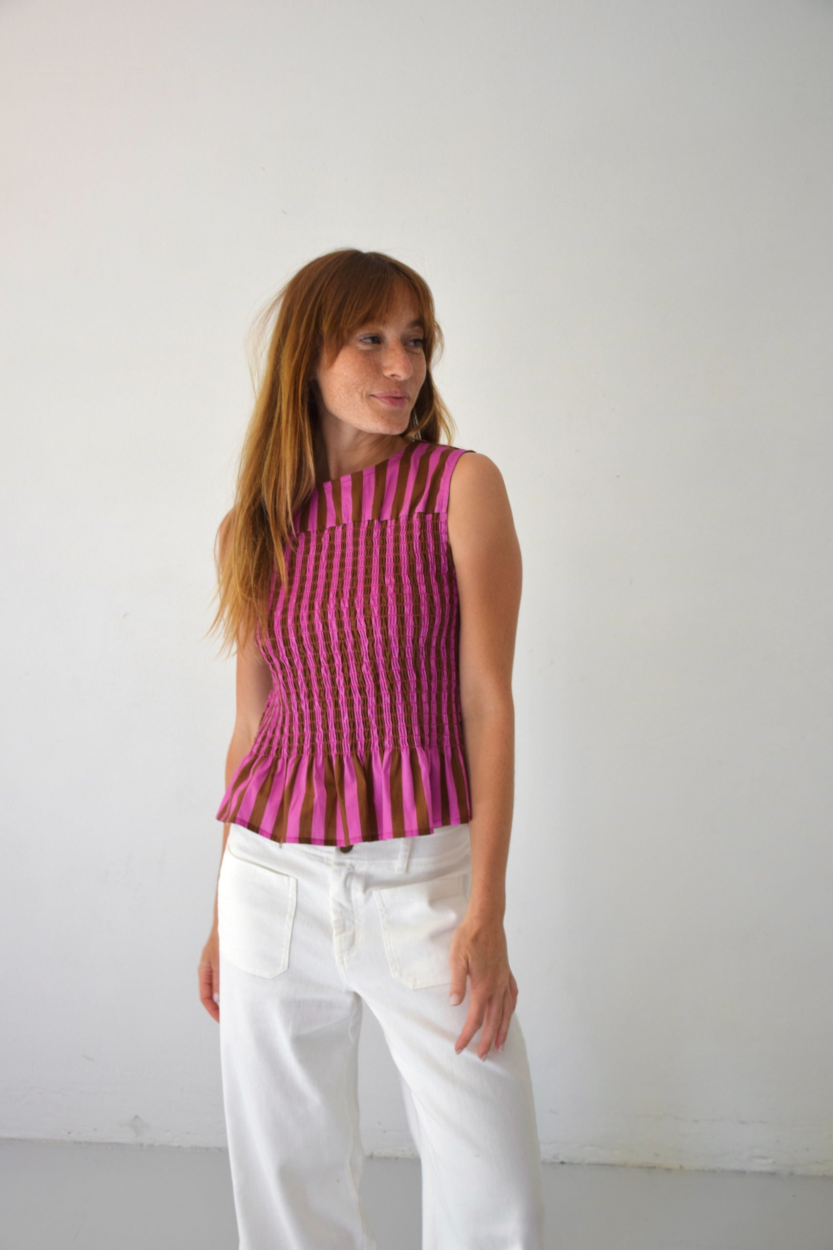 Brown and Pink Striped Cora Top