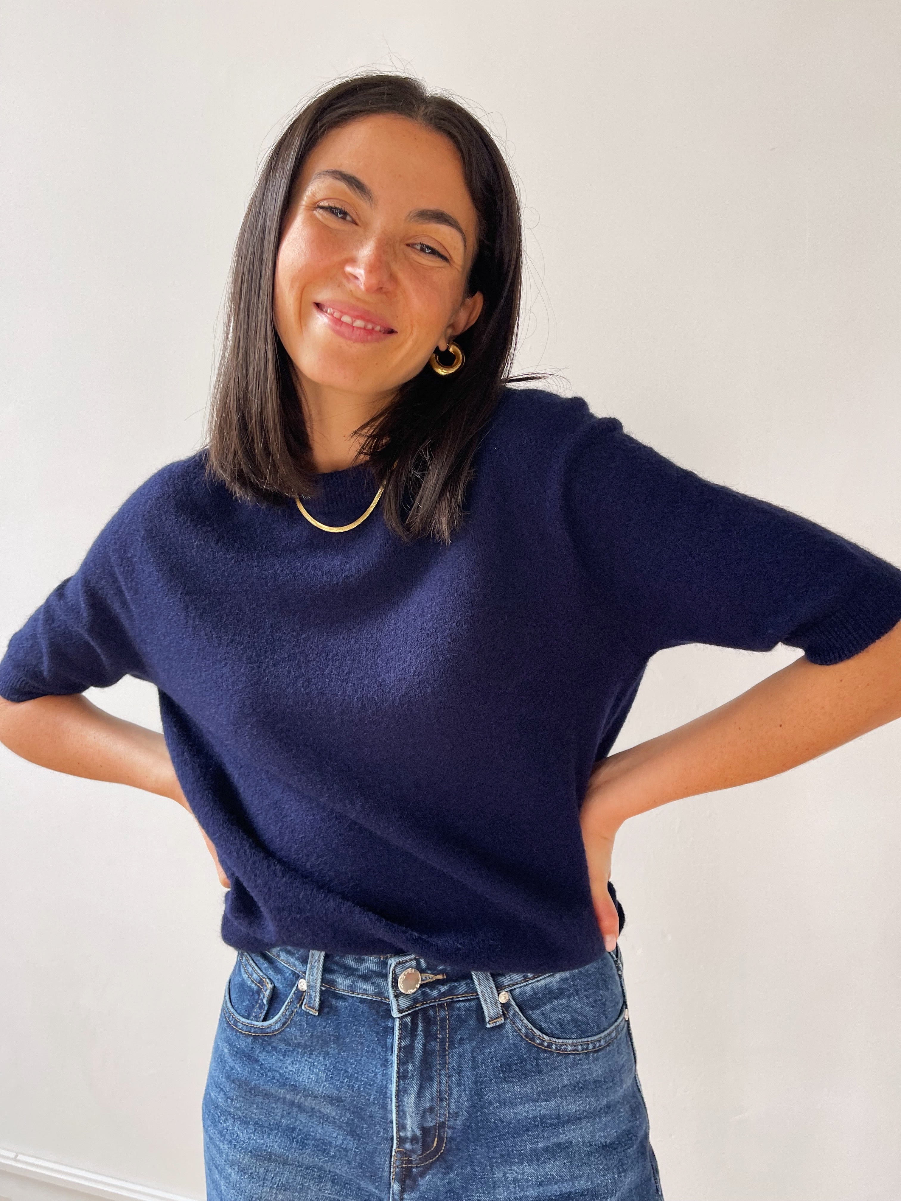 Navy Blue Knitted T-shirt