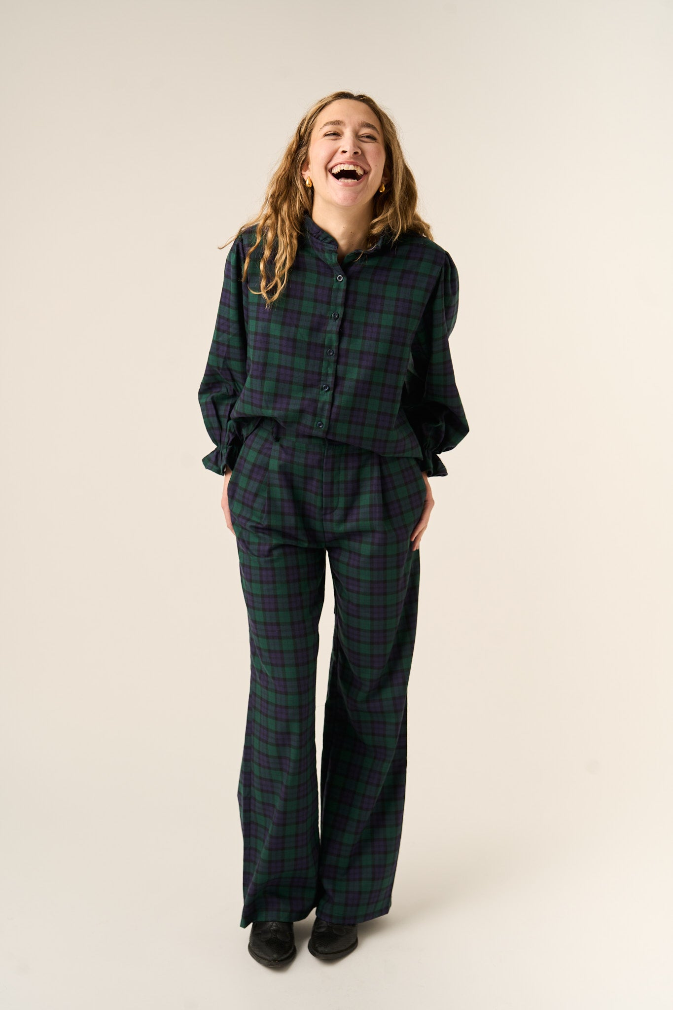 Alia Green and Navy Trousers