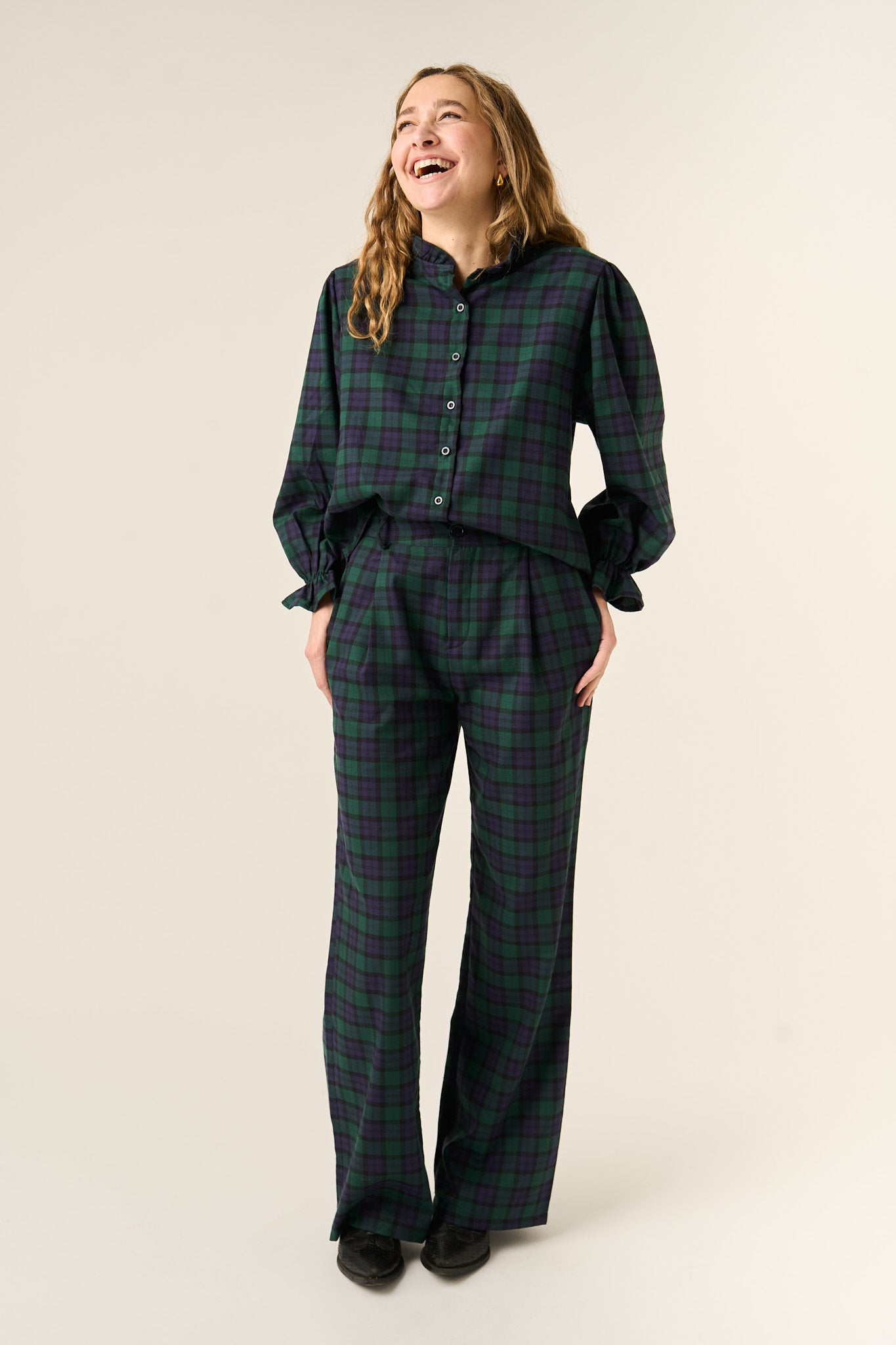 Alia Green and Navy Trousers