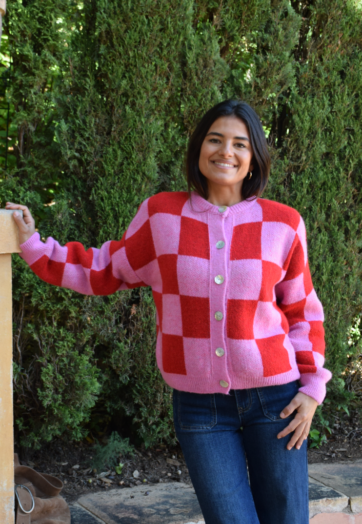 Cárdigan Valentina Rojo y Rosa