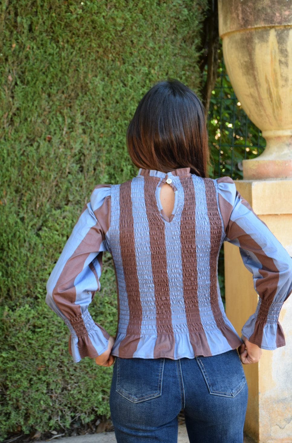 Blusa Chía Rayas Marrón y Azul Marino
