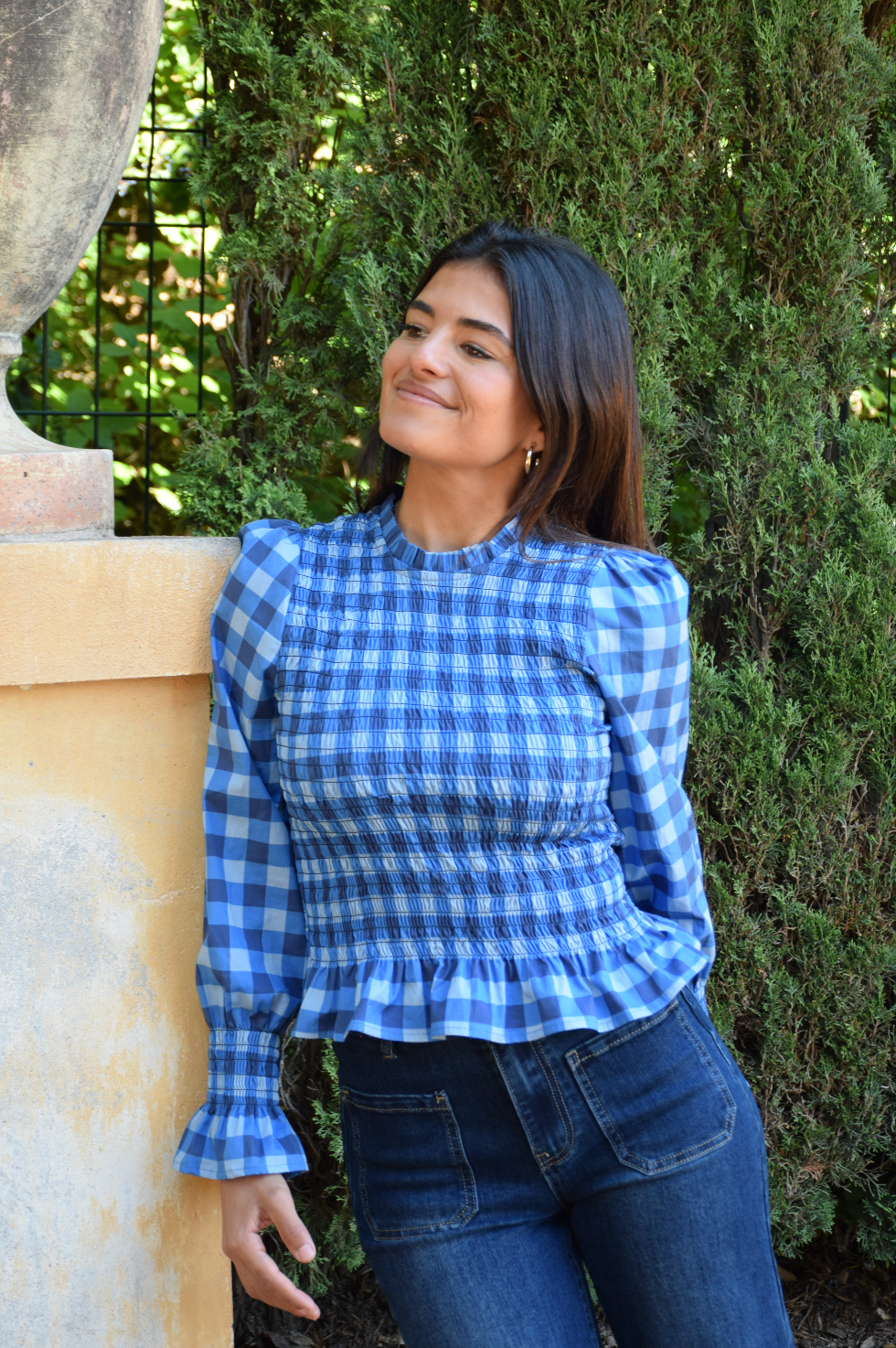 Navy Blue Checkered Chía Blouse